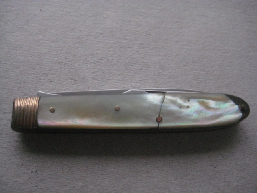Rare George III Gold Mounted Slotting Silver Bladed Folding Fruit Knife and Folding Fork