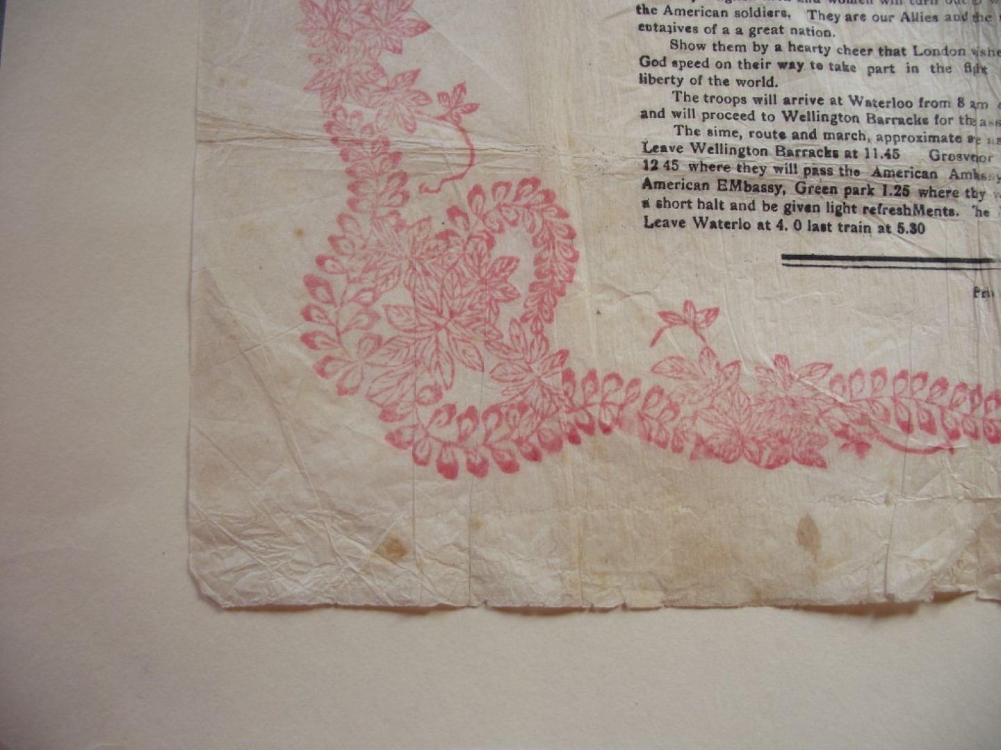 Souvenir Napkin - American Soldiers March Through London Saturday 11th May 1918