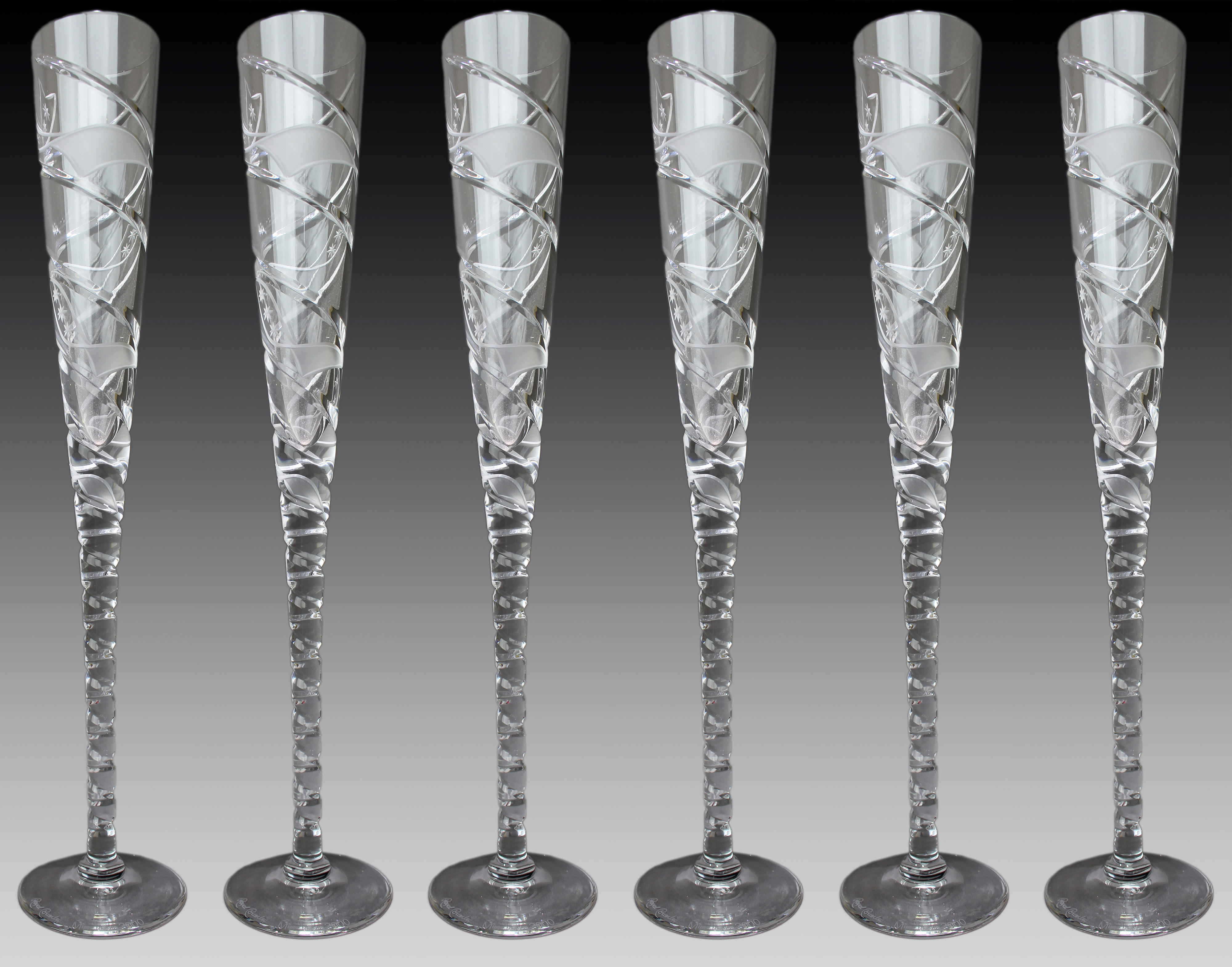 Set of 6 Fine Very Large Crystal Toasting Flutes