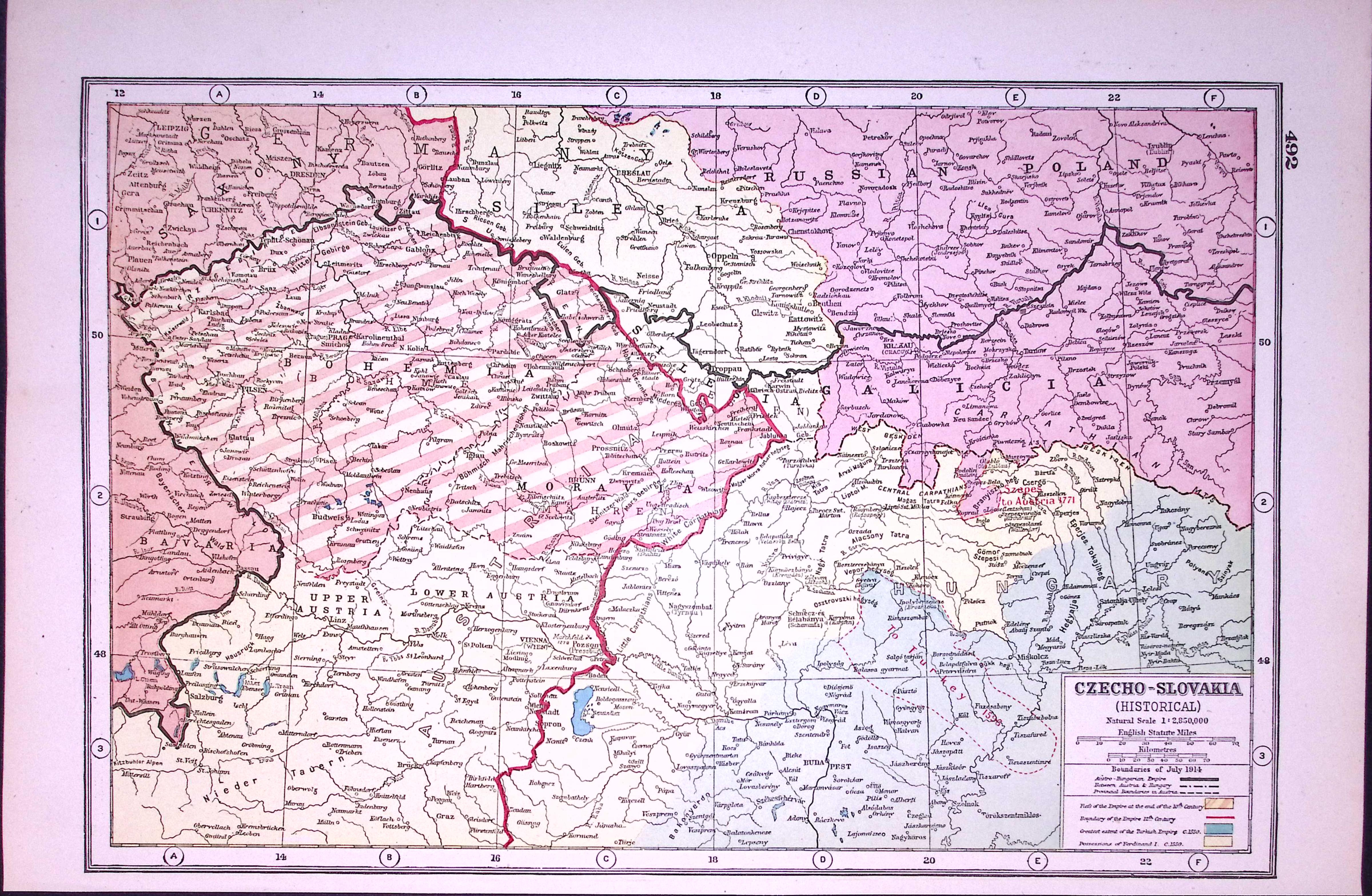 WW1 Czecho-Slovakia Historical Antique 1922 Coloured Map-492