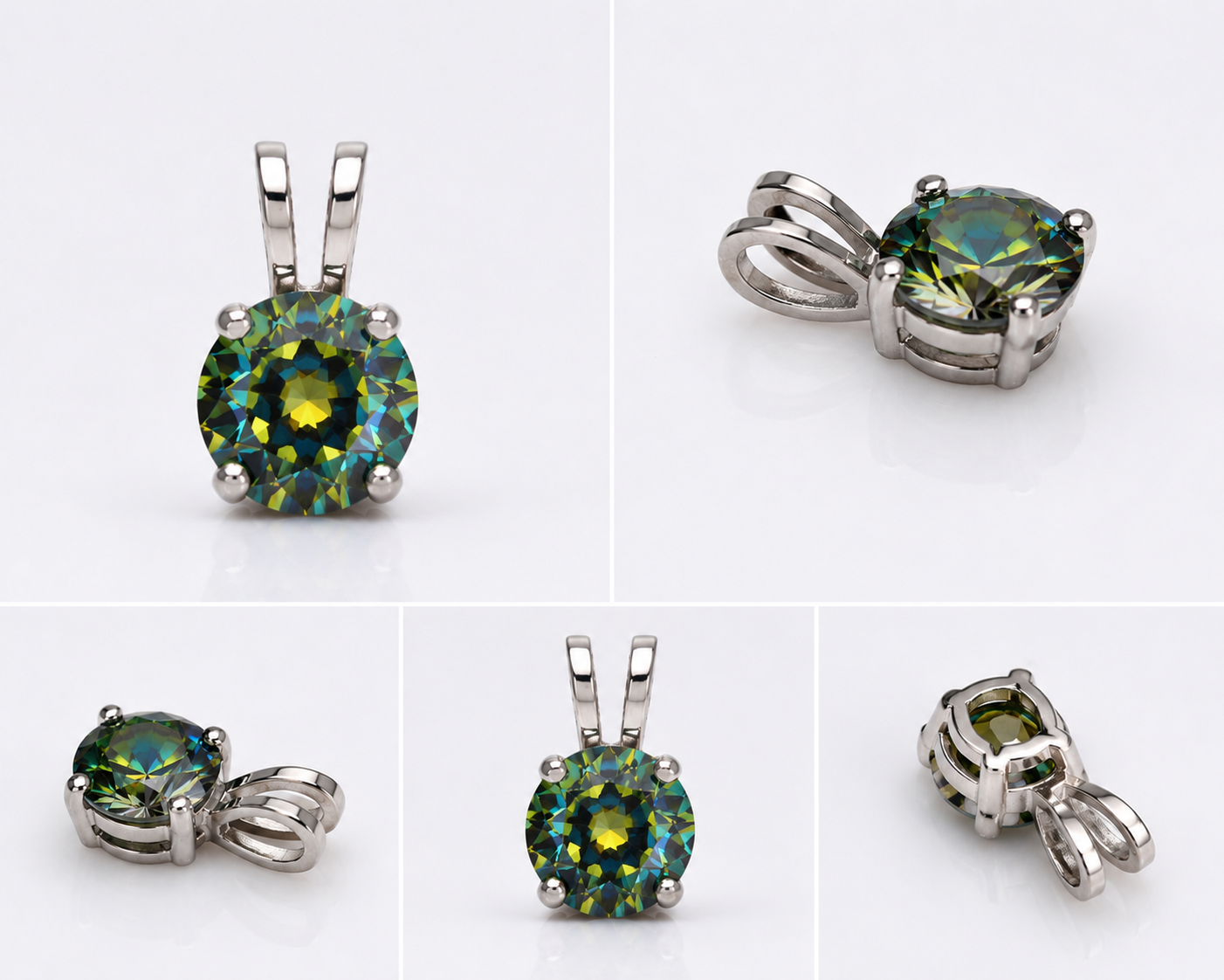 Certified 1 Ct Green Moissanite Pendant In Sterling Silver 925