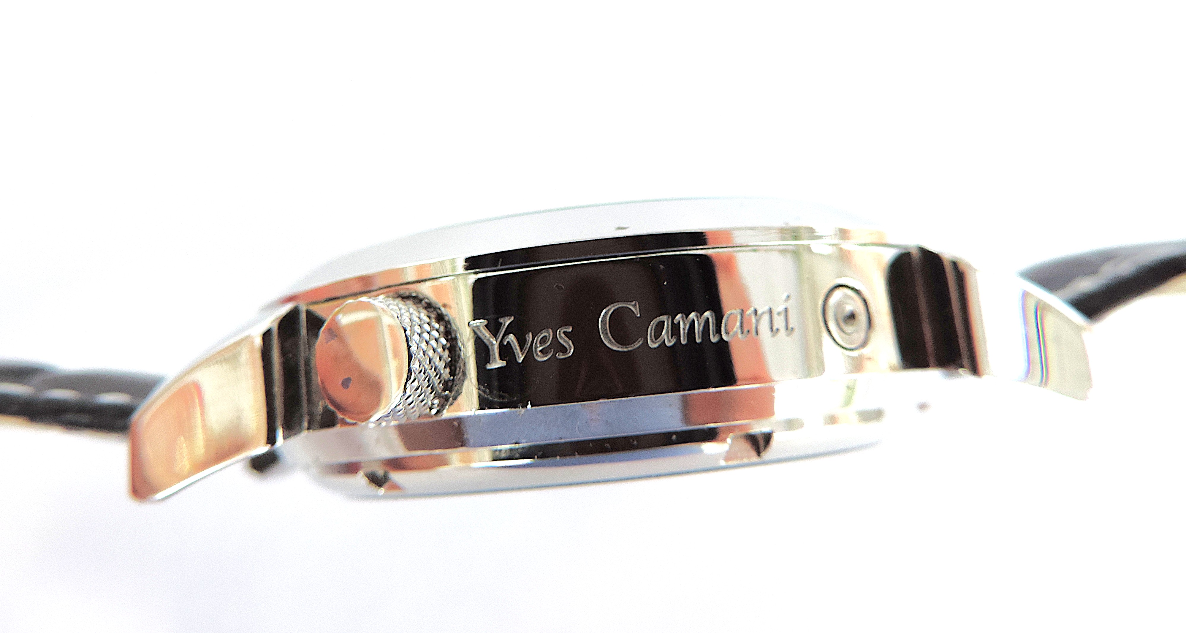Yves Camani Automatic Watch YC1029-G World Timer Black Leather Strap 'NEW'