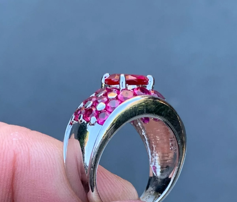 Silver Ruby Cluster Ring. Canadian Classic Designer 925