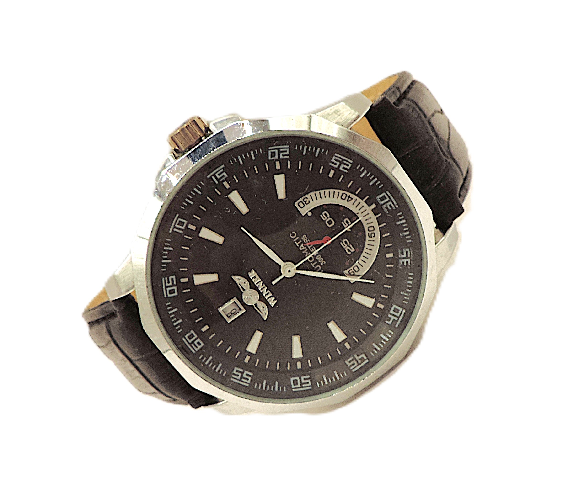 'New' Winner Automatic 45mm Stainless Steel Leather Strap Watch