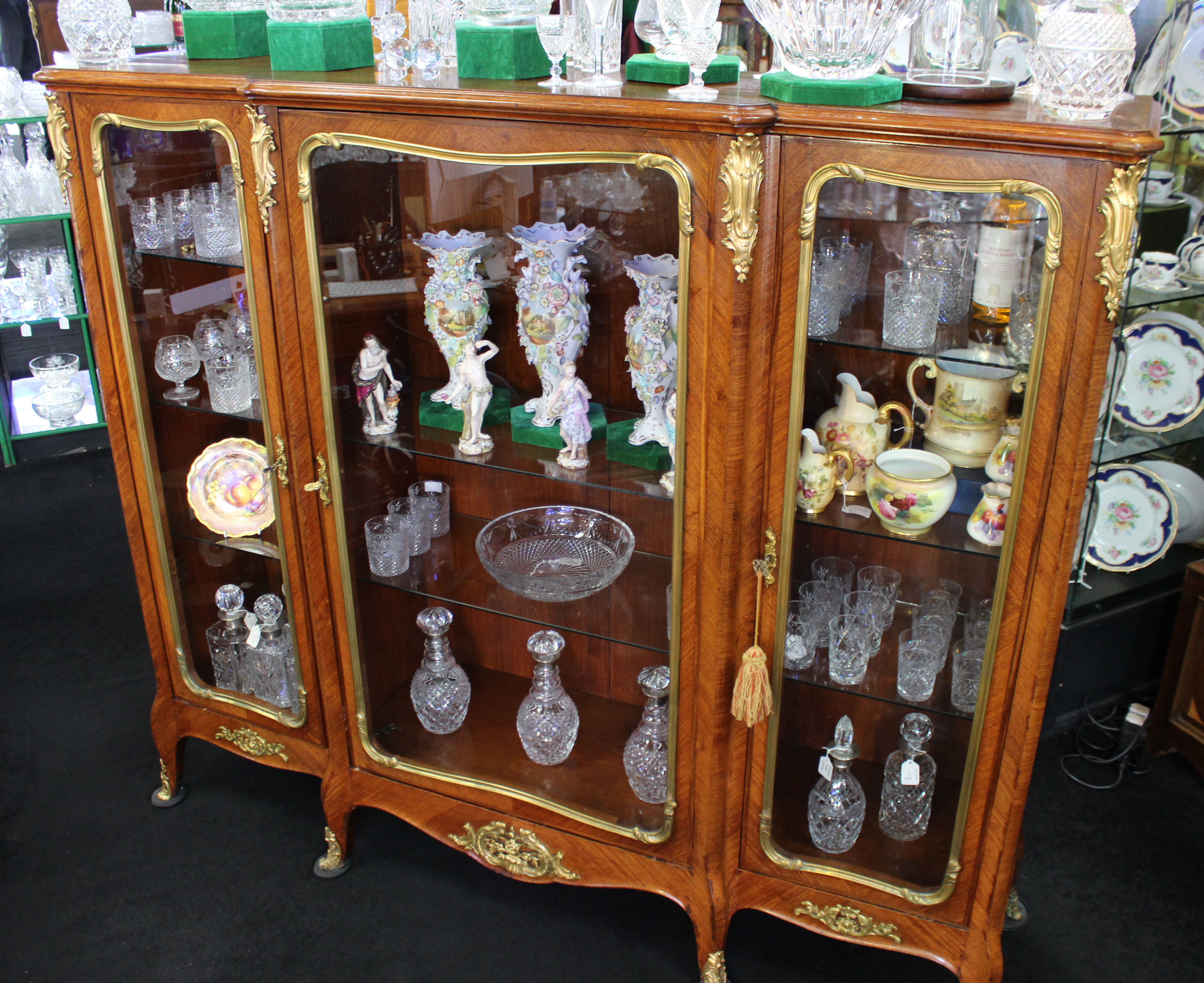 Fine Large Antique French Kingwood & Ormolu Mounted Vitrine Display Cabinet