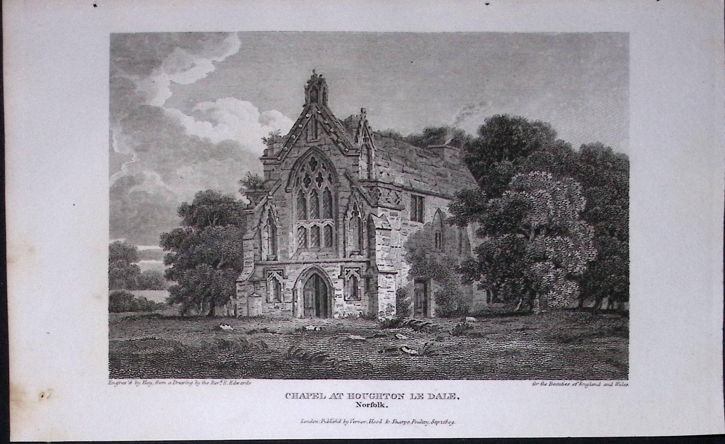 Houghton Le Dale Norfolk Antique 216 Years-Old Georgian Steel-Engraving-435