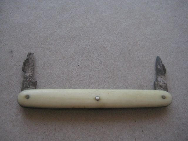 Antique French Bone Hafted Twin Bladed Penknife, c1900