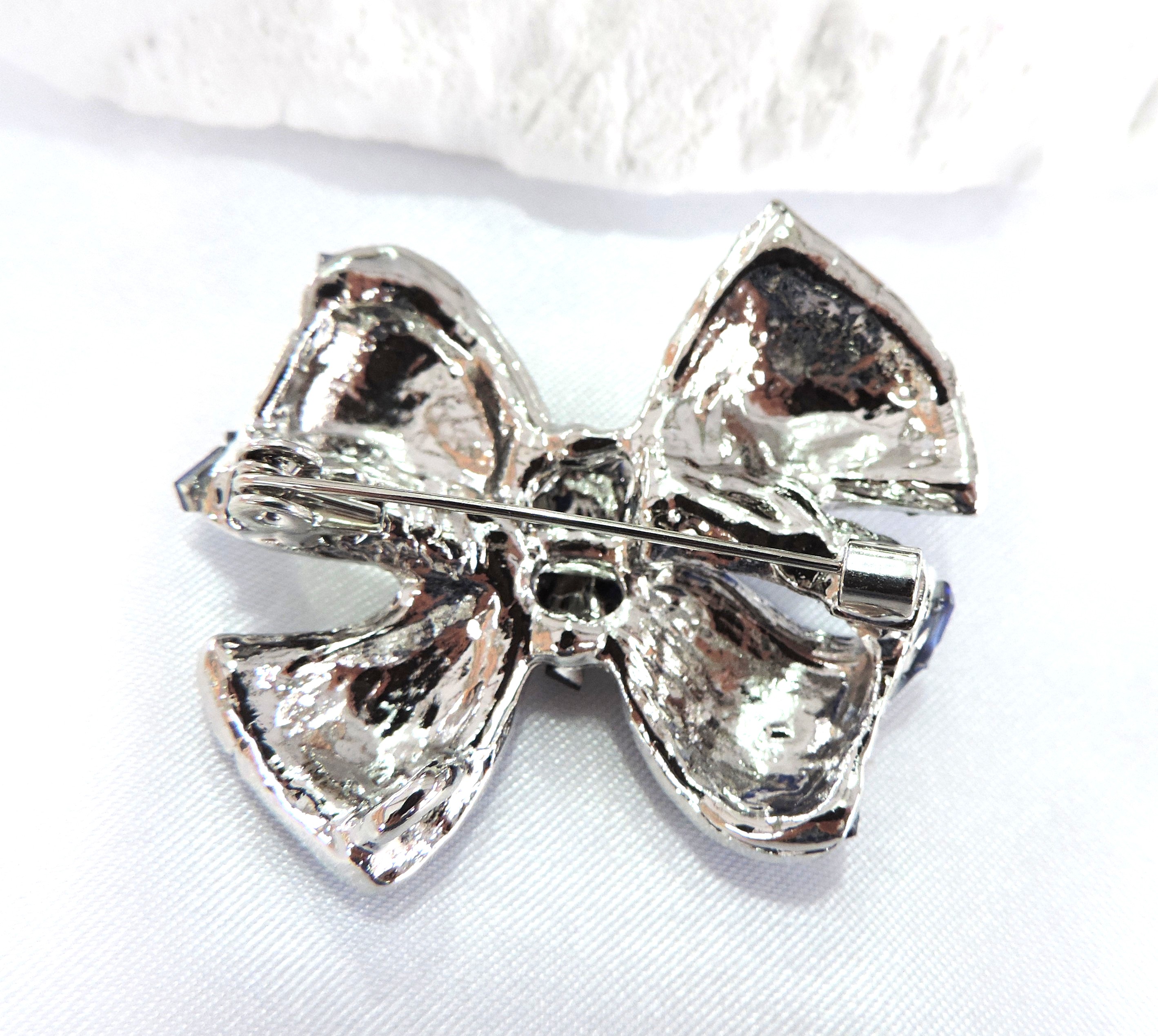 Blue & White Crystal Bow Brooch