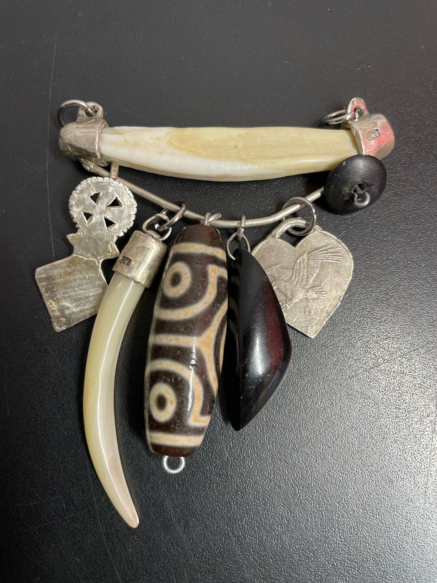 Antique Sterling Silver Pendant With Charms