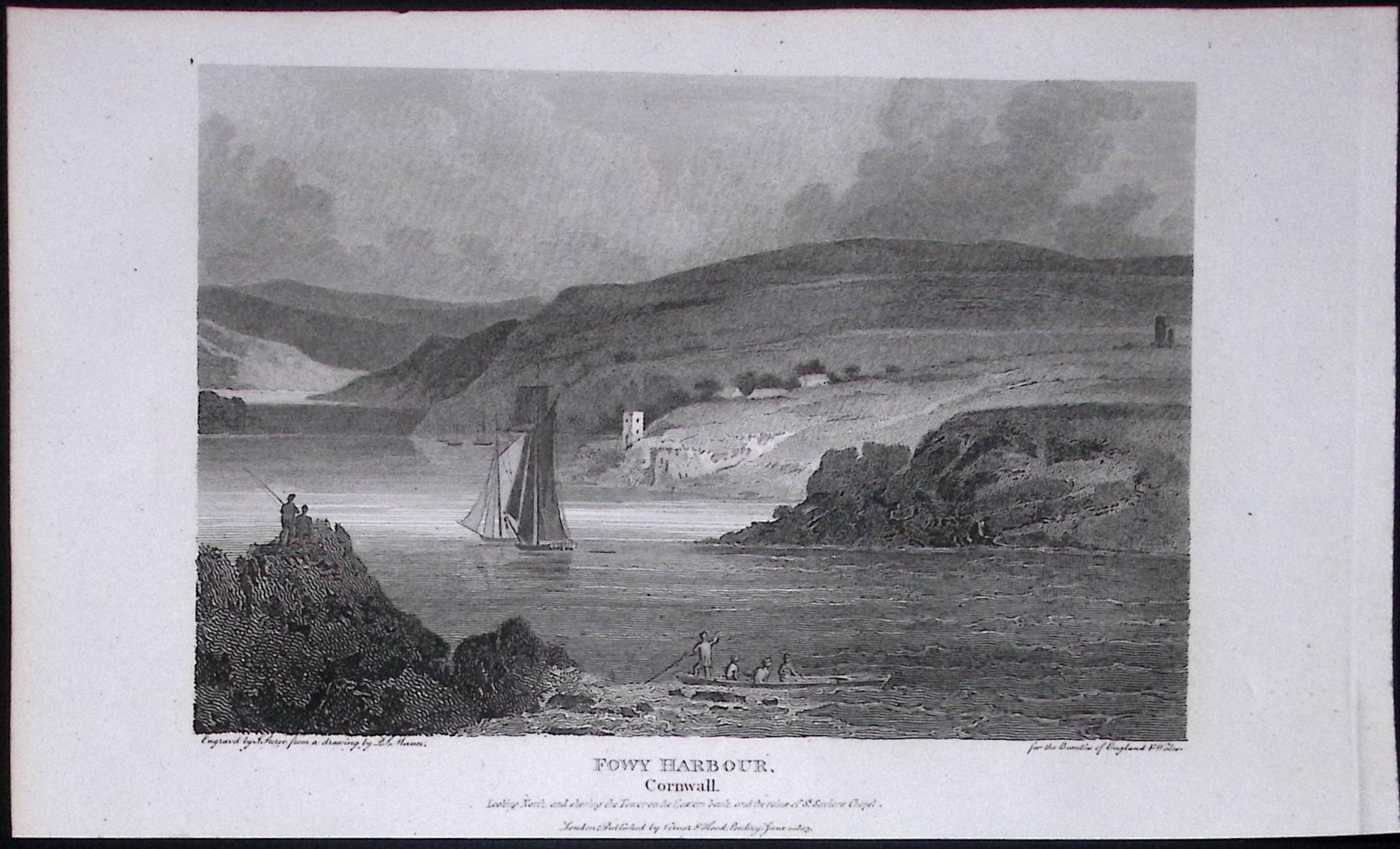Fowley Harbour Cornwall  Antique 224 Years-Old Steel-Engraving-75