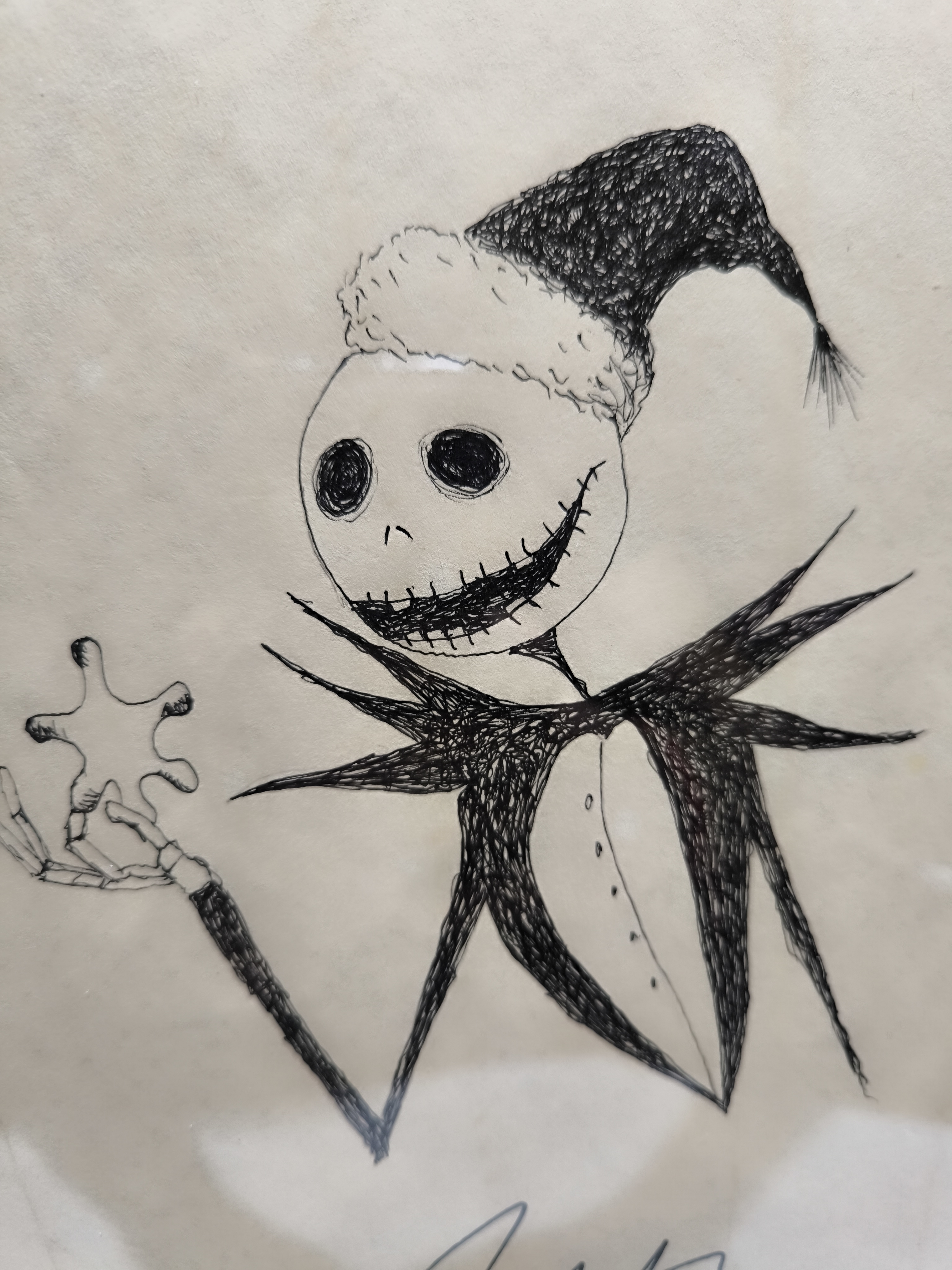 Tim Burton (attr) drawing of Jack Skellington A Nightmare Before Christmas Signed Framed