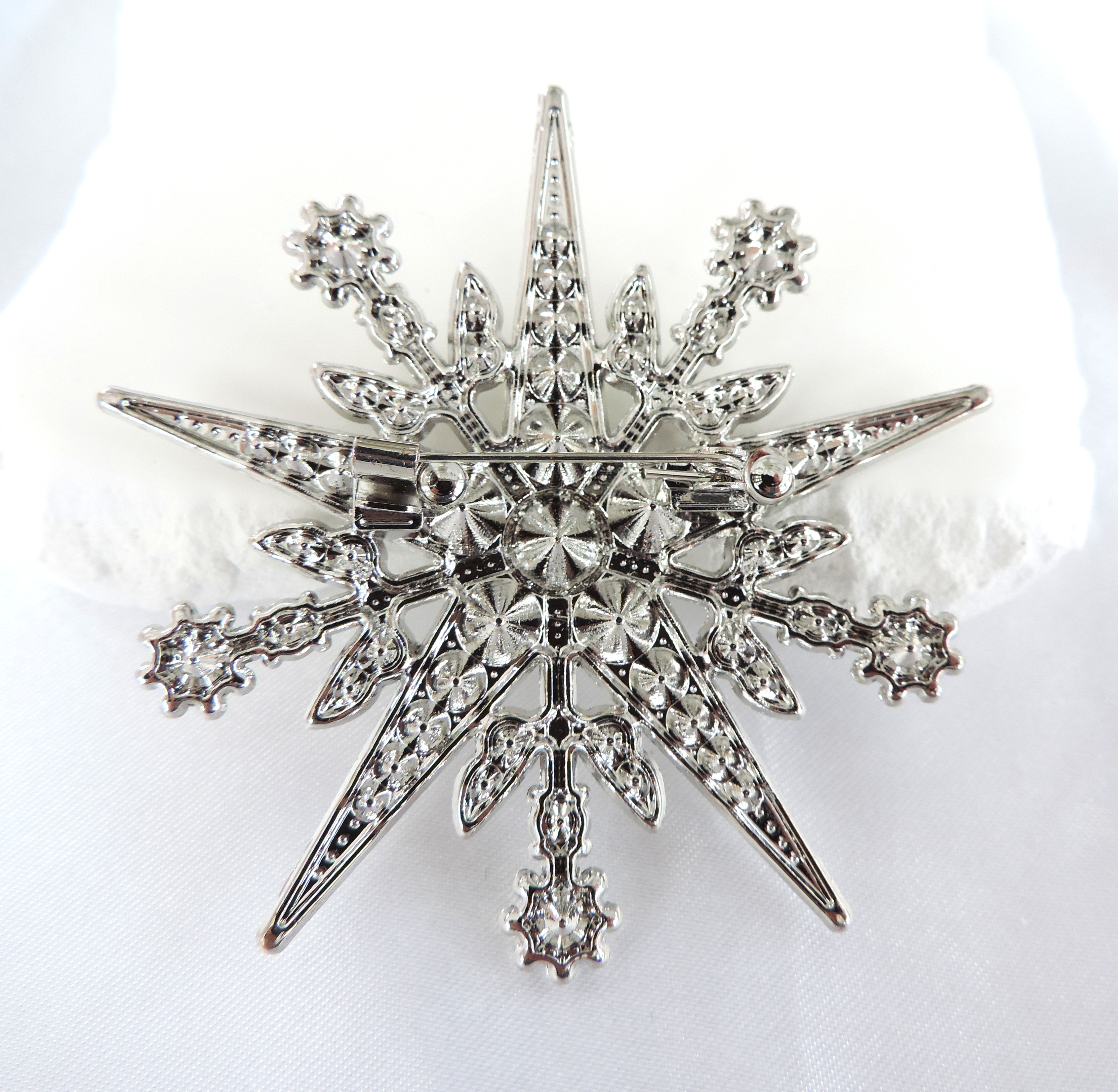 Large 7cm x7cm White Crystal Snowflake Brooch