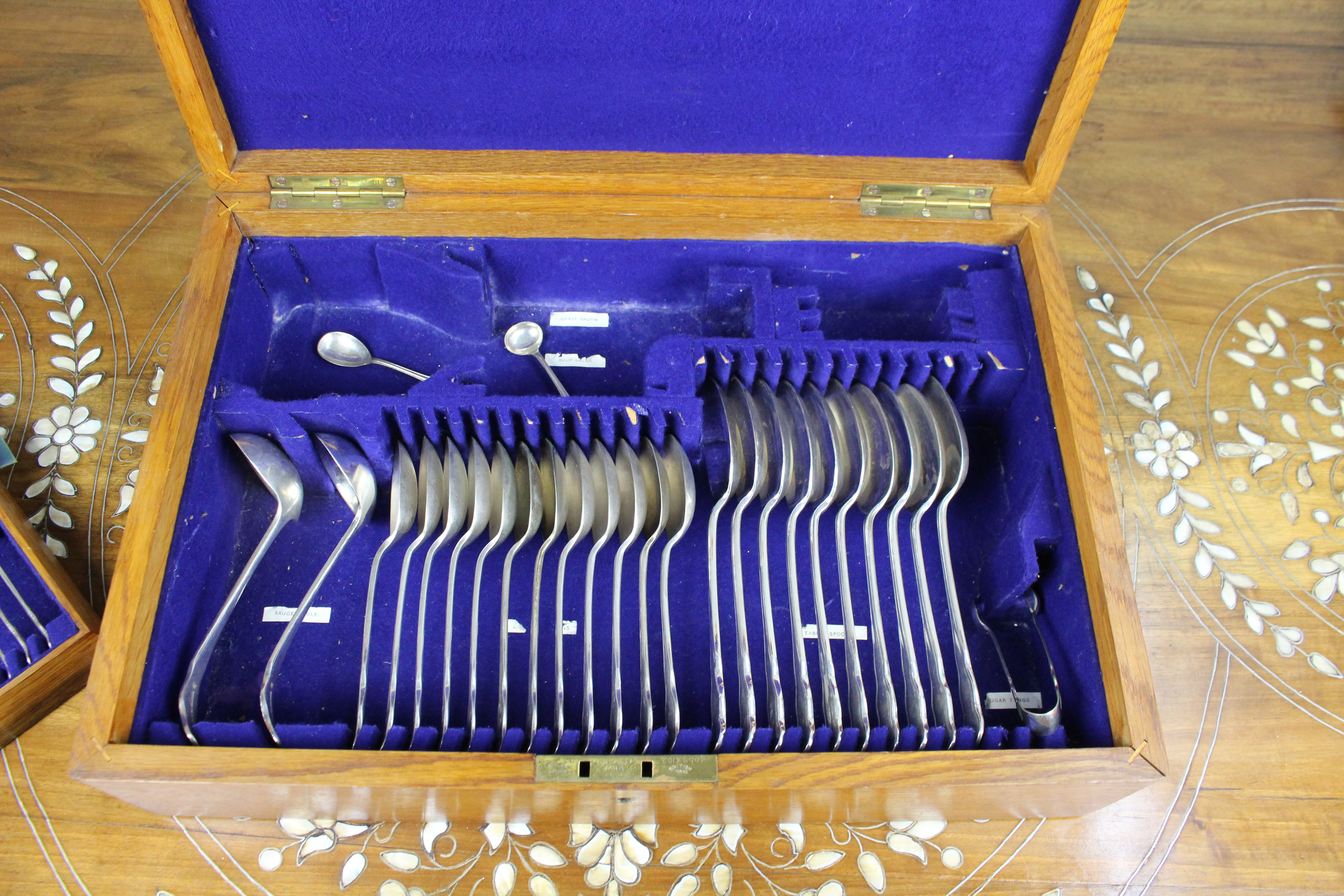 Edwardian Oak Canteen of Silver-Plated Cutlery, P. Bros Ltd, Sheffield, dated 1917