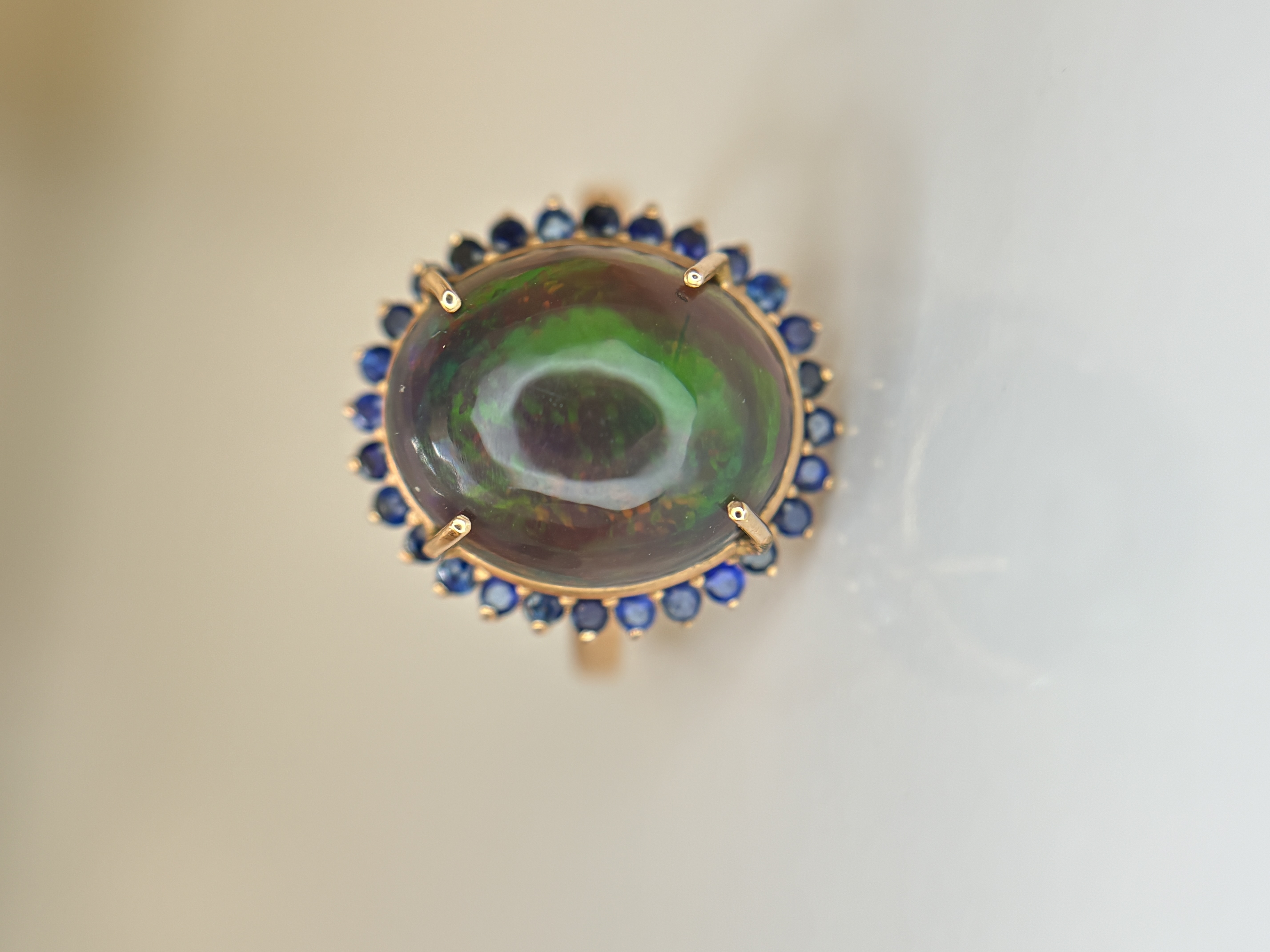 Beautiful Natural 3.40Ct Black Opal Ring With Natural Blue Sapphire and 18k Gold