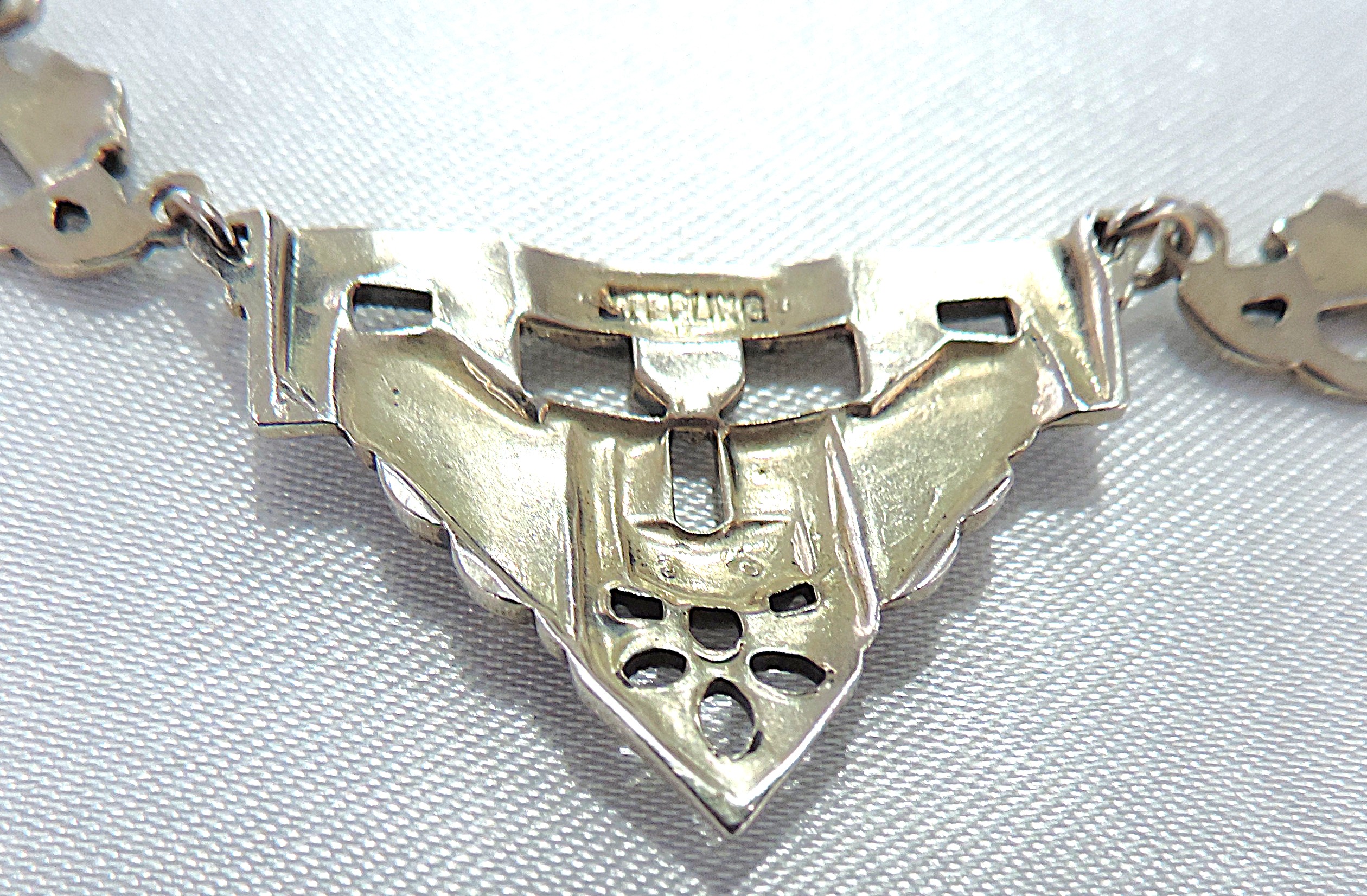 Antique Art Deco 925 Sterling Silver Marcasite Gemstone Necklace