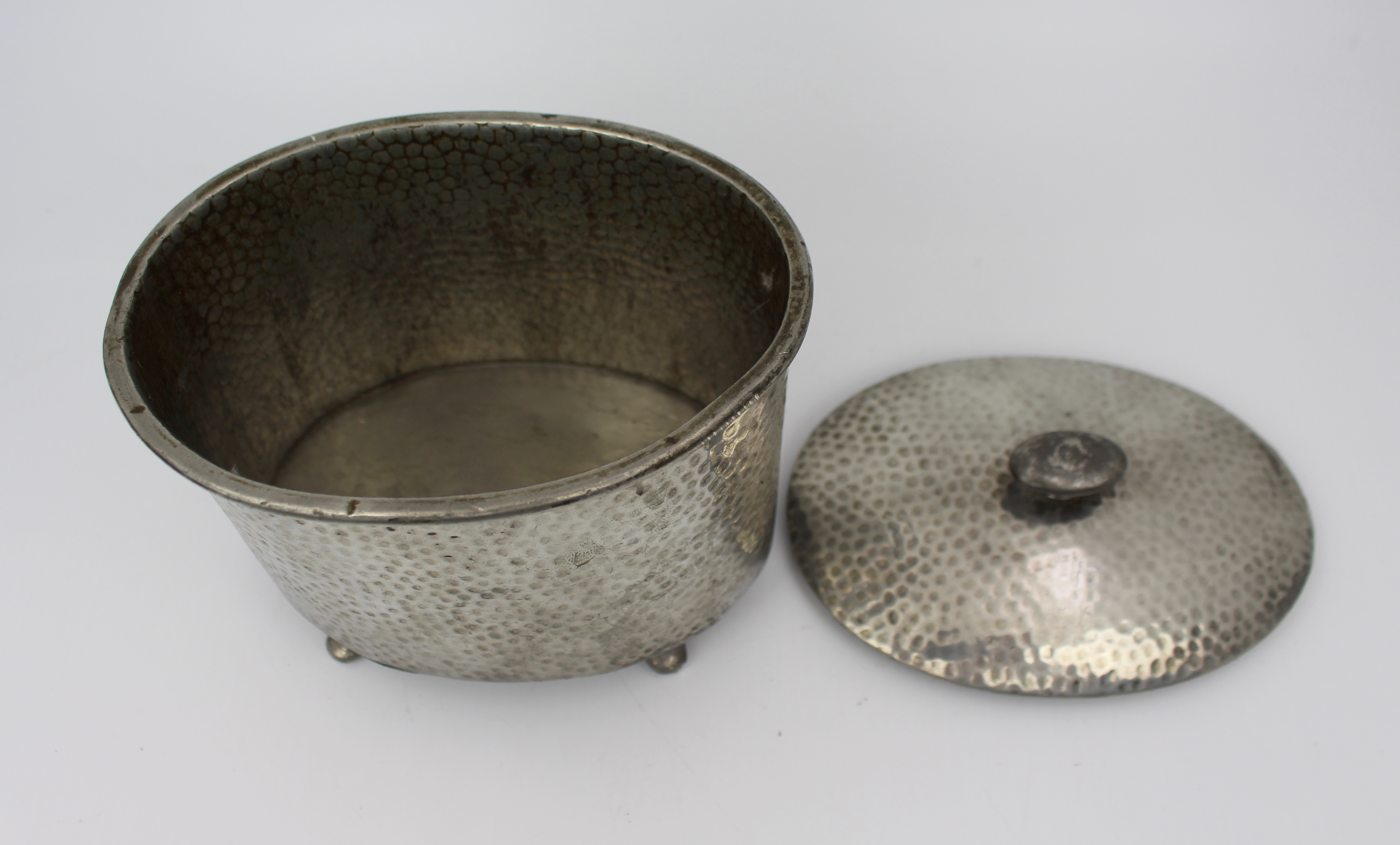 Arts & Crafts Style Hammered Pewter Lidded Pot – Armada Pewter – English Made