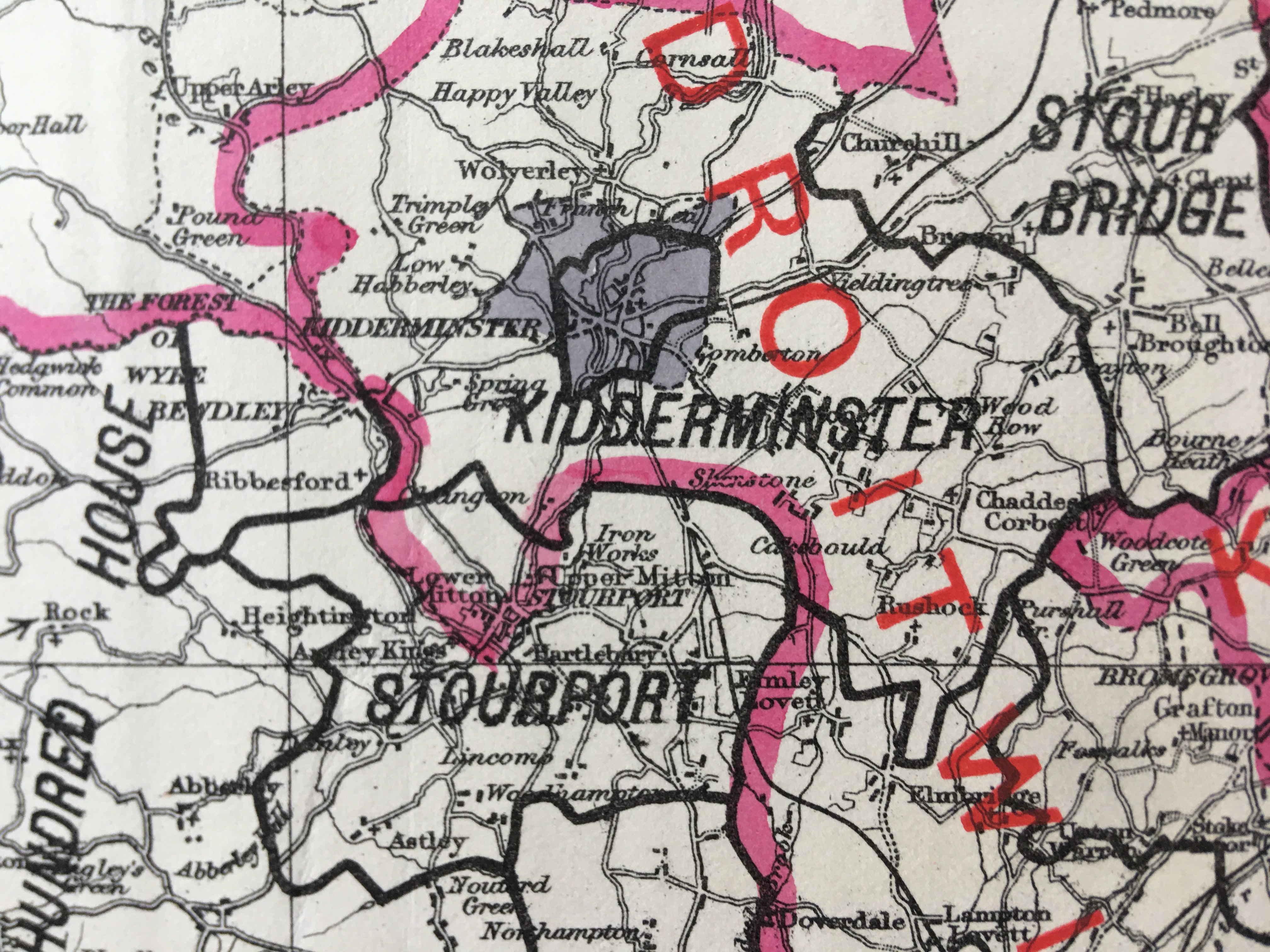 Antique 139 Years-Old Scarce Map Worcestershire 1885 Boundary Changes.