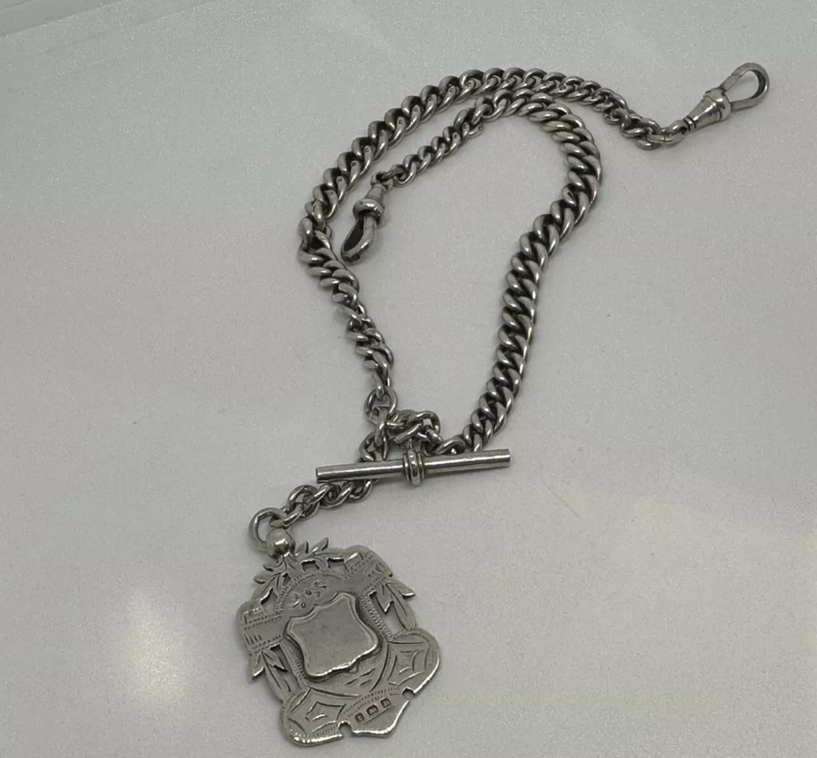 Antique Sterling Silver Double Albert Pocket Watch Chain 14.5”60.76g