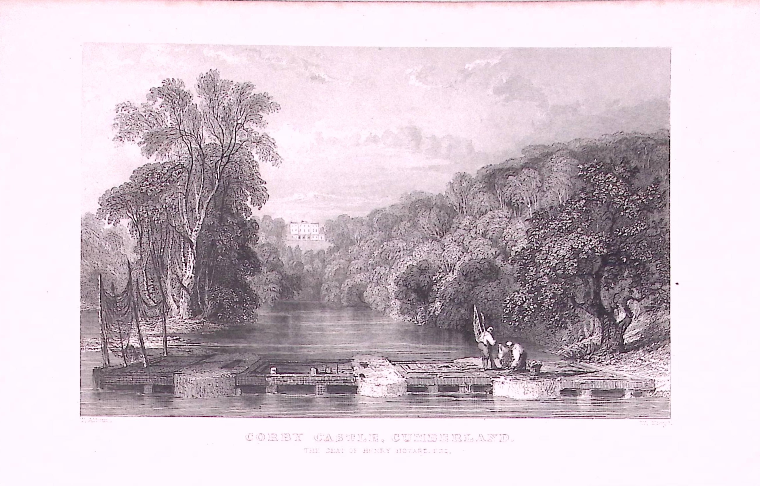Corby Castle Cumbria Antique Steel Engraving-46-TR