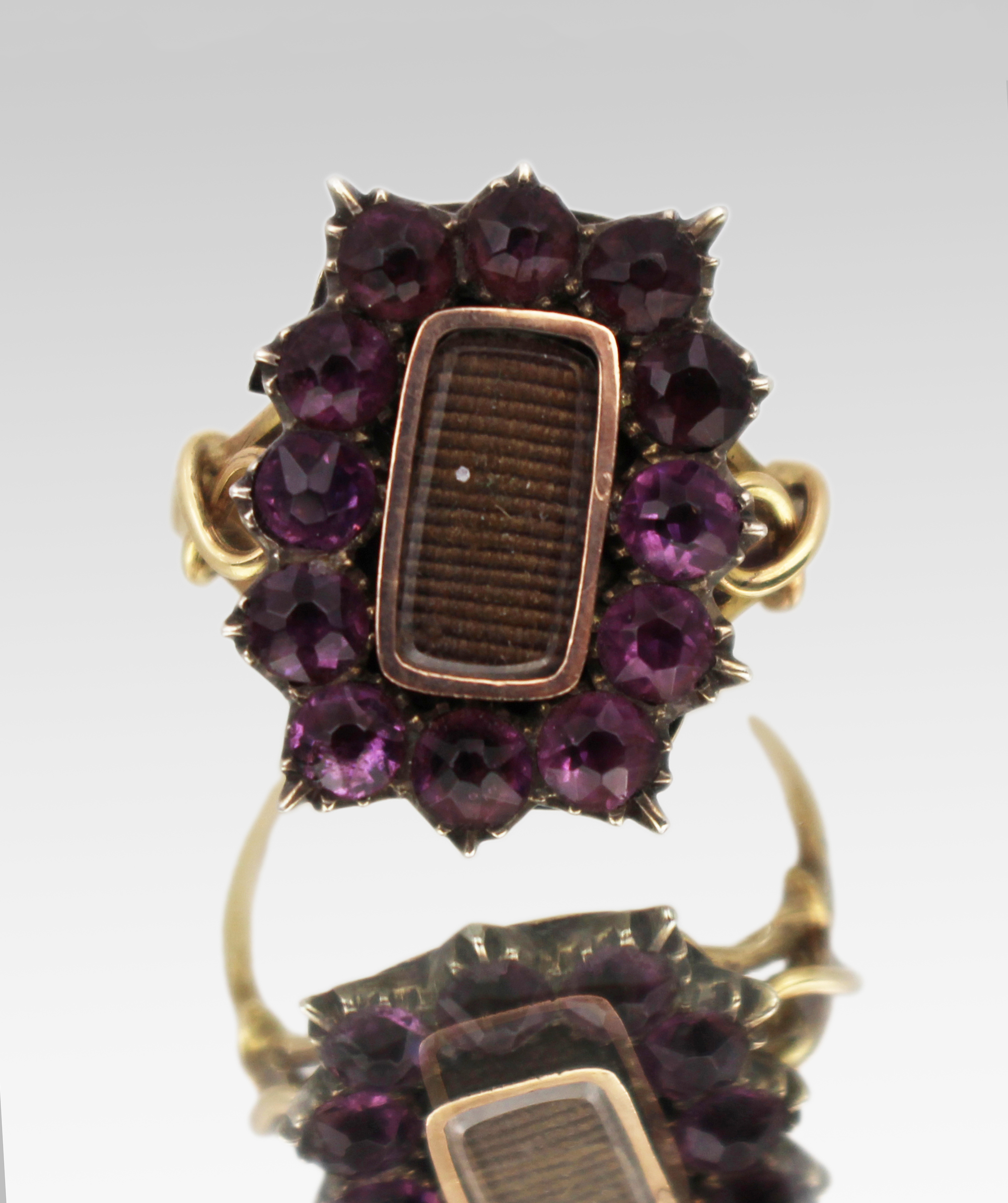 Victorian Mourning Ring with Purple Glass Stones c.1860