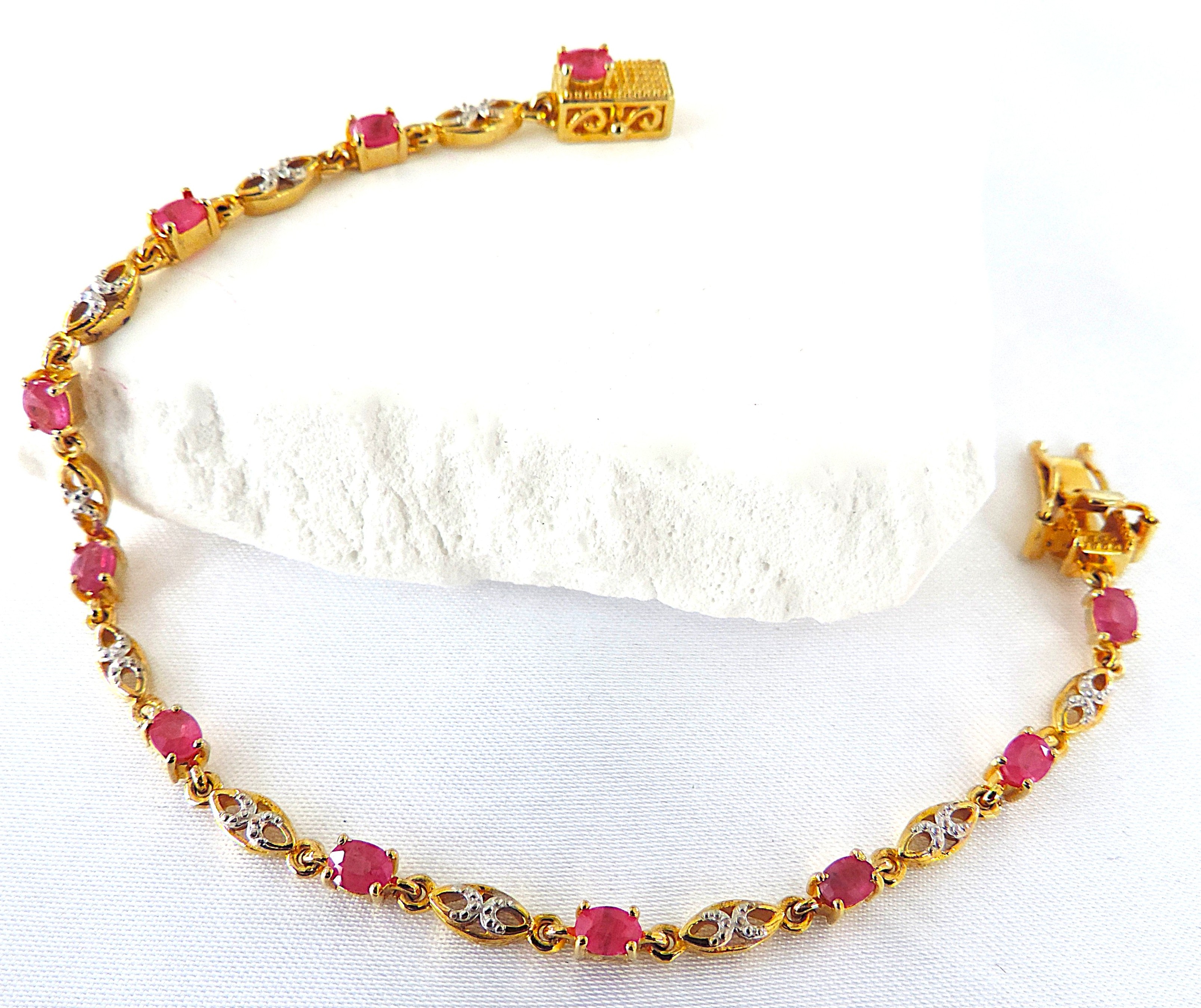 18k Gold 925 Silver 3.85 Carat Ruby Bracelet 'New'