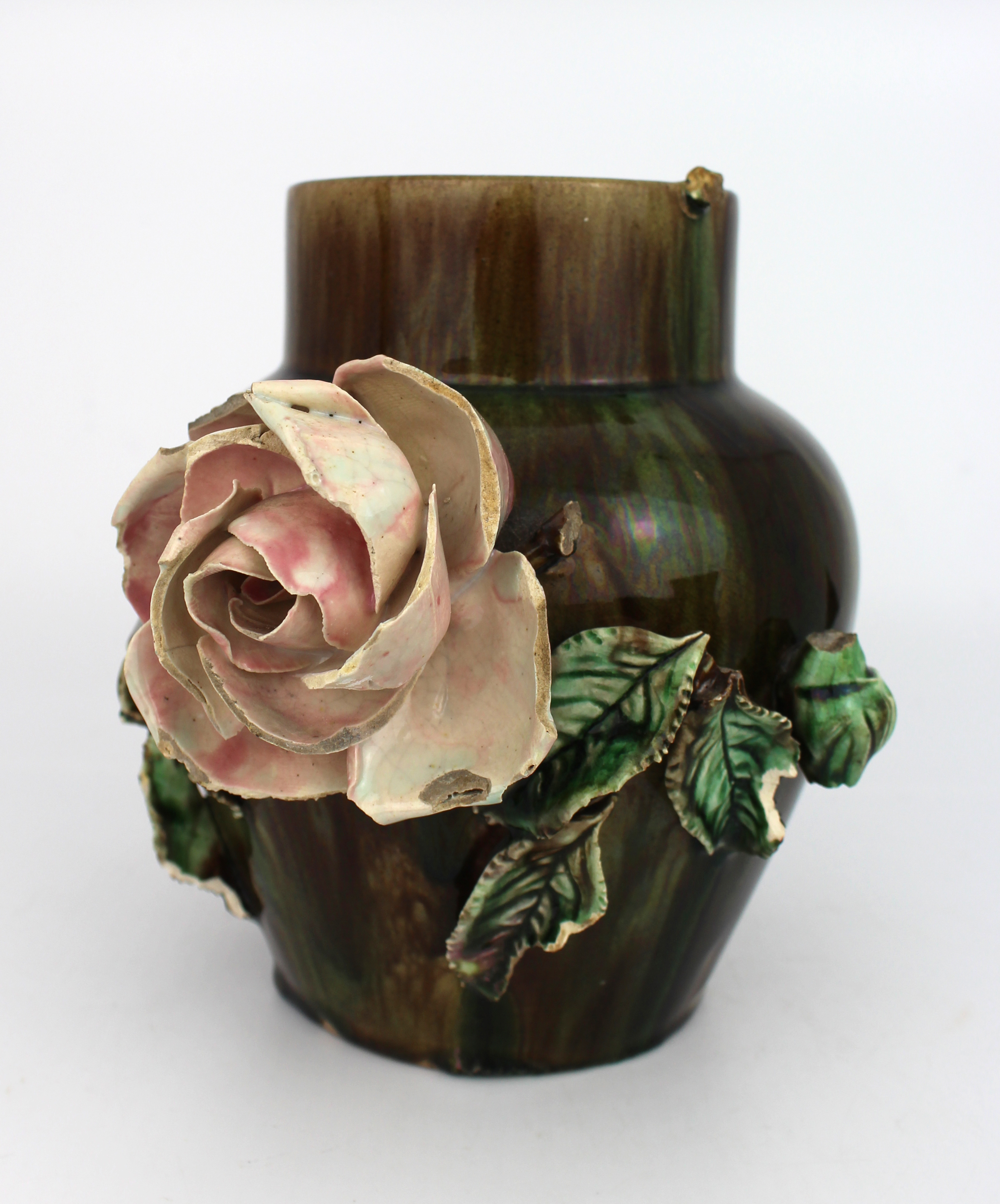 Set of 3 Decorative Victorian Floral Pottery Vases