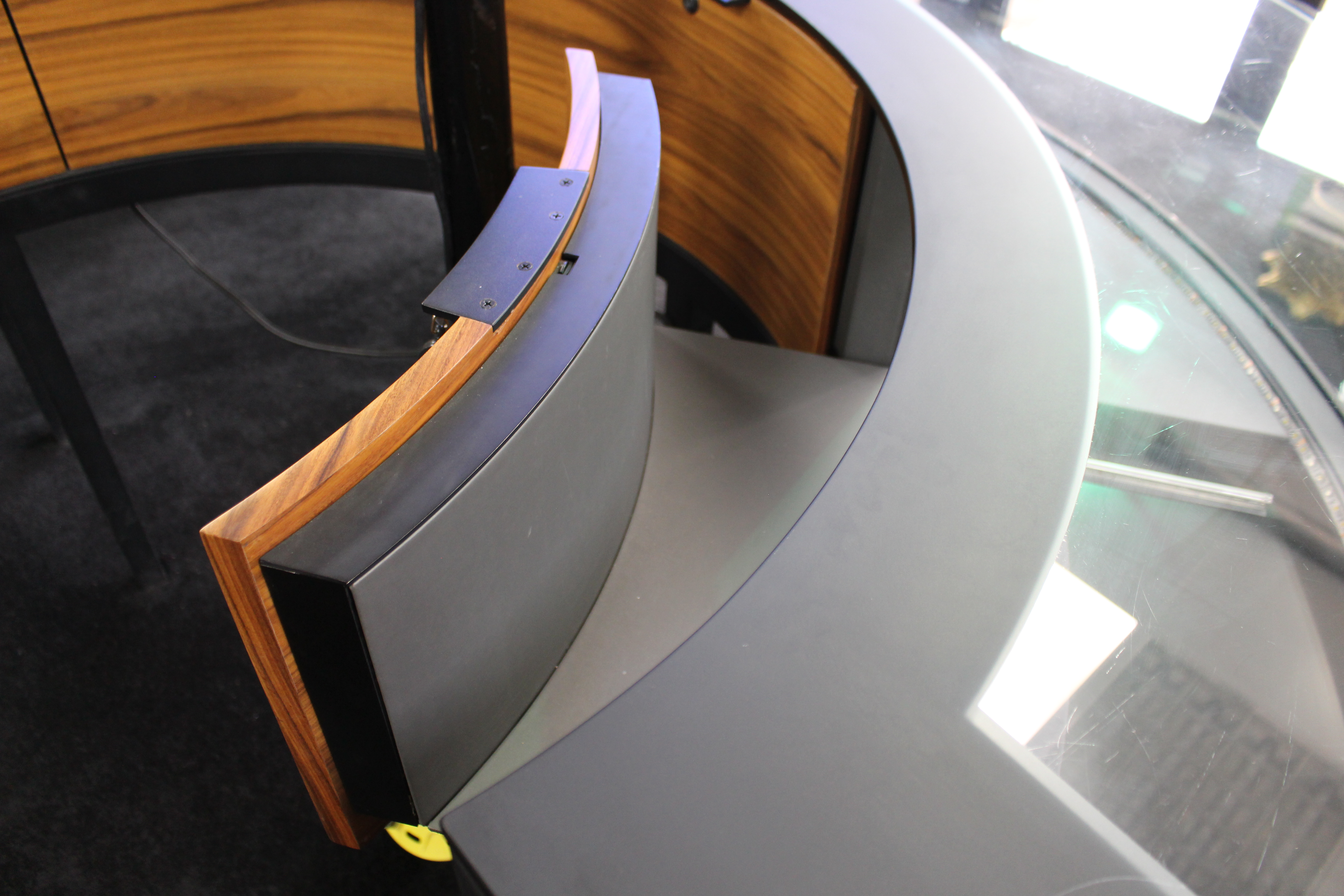 Georg Jensen Showroom Cabinet in Curved Glass and Ebonised Steel