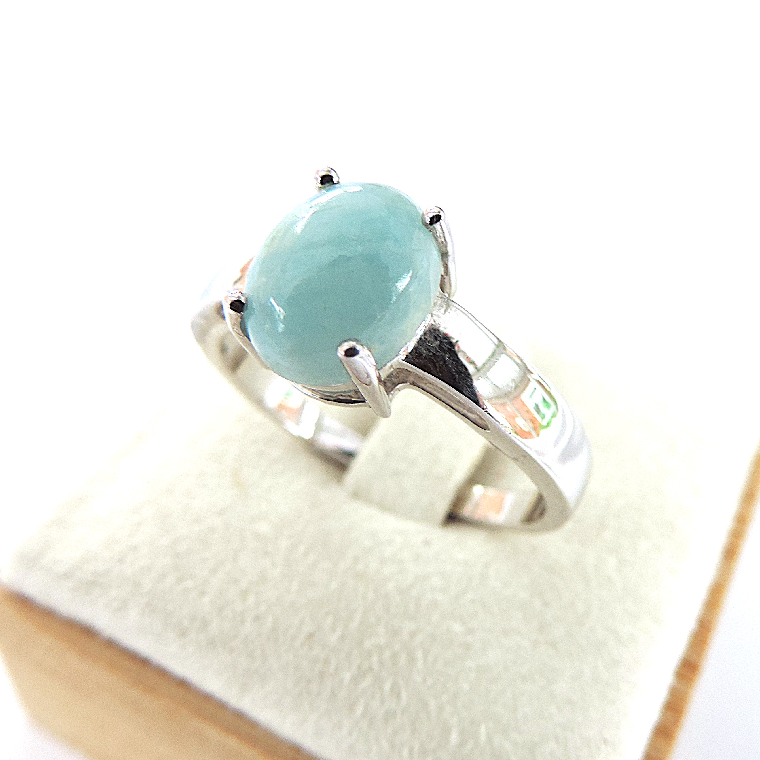 925 Silver Natural Green Cabochon Amazonite Gemstone Ring 'New'