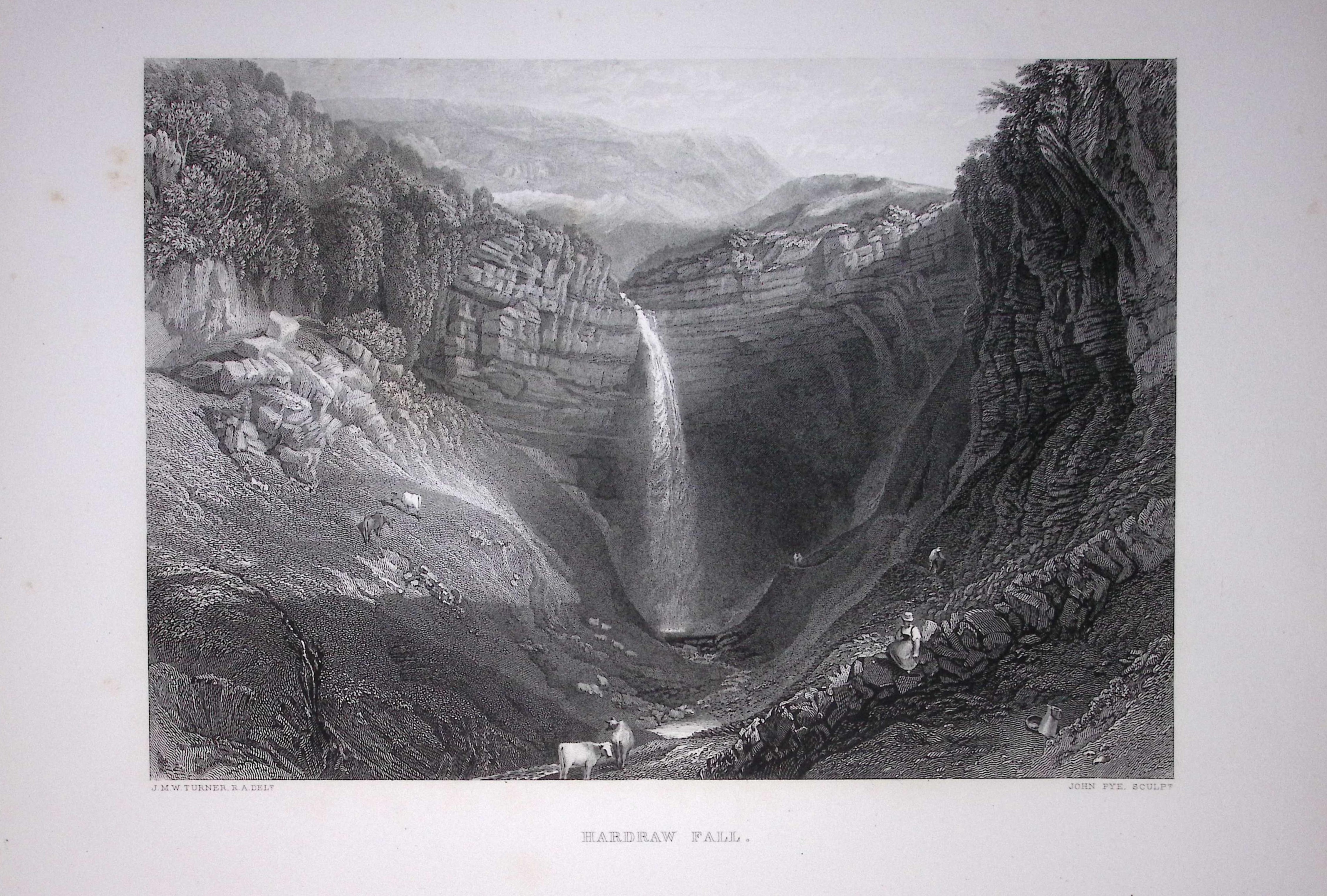 J.M.W Turner Hardraw Fall Yorkshire National Park Antique Steel Engraving-109-TR