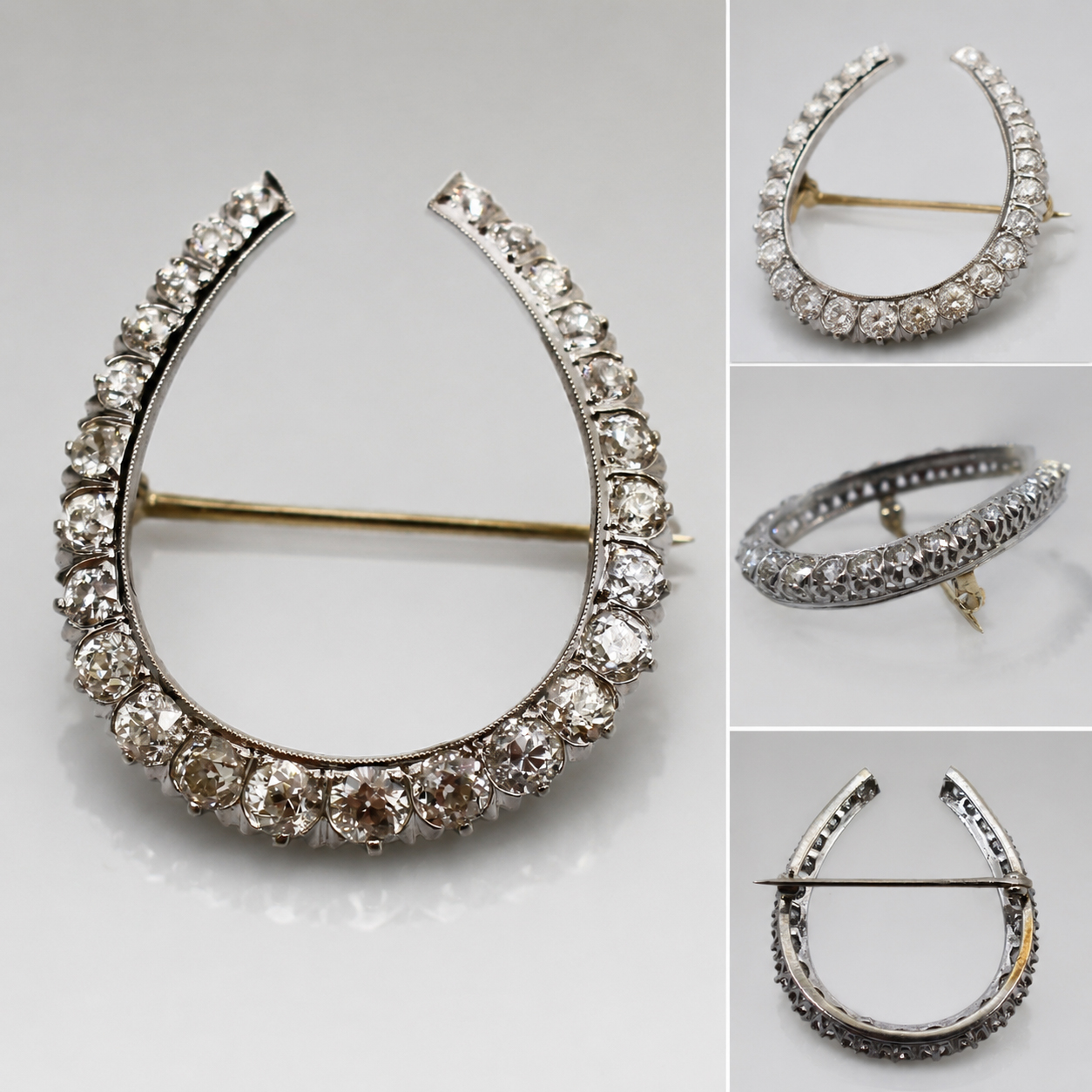 Fine Platinum Diamond Horseshoe Brooch, Circa 1925