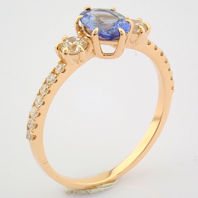 Certificated 14K Rose/Pink Gold Diamond & Sapphire Ring (Total 1.14 ct Stone)