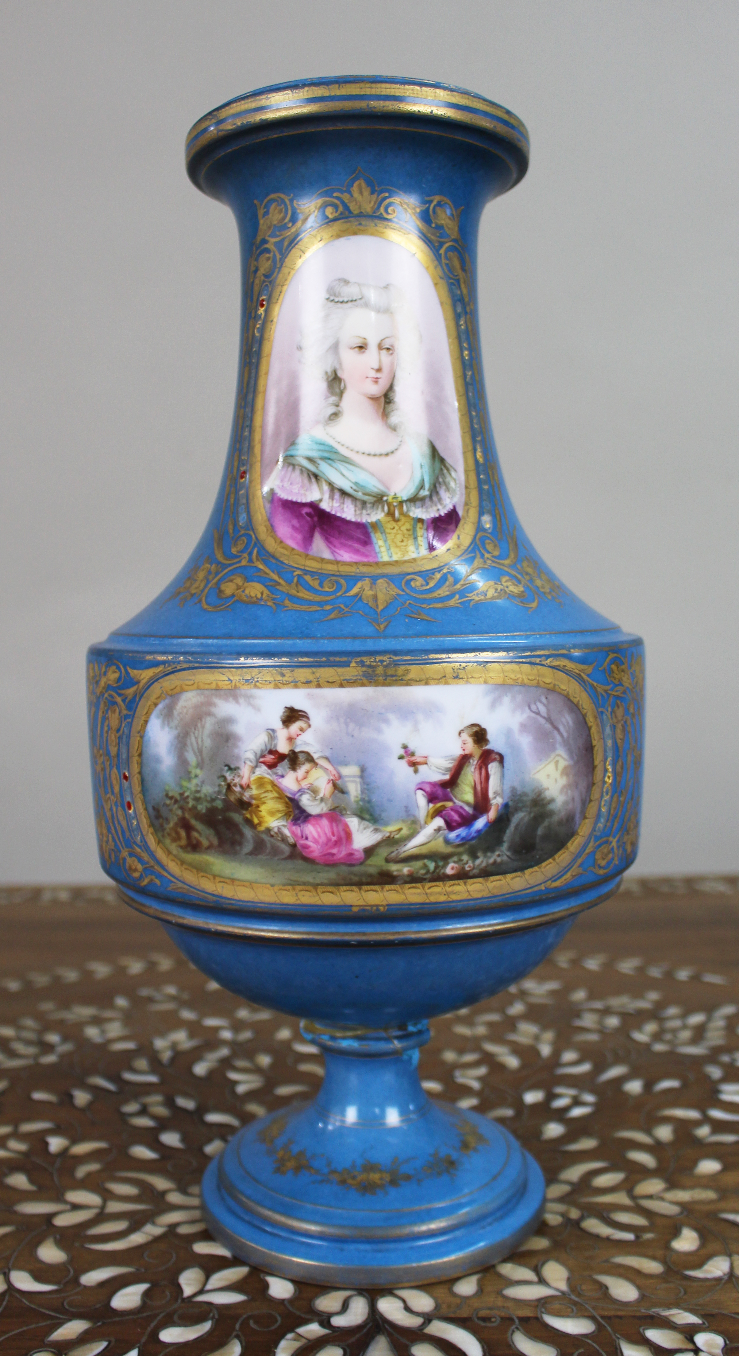 Large Late 19th Century Sèvres-Style Bleu Céleste Porcelain Vase