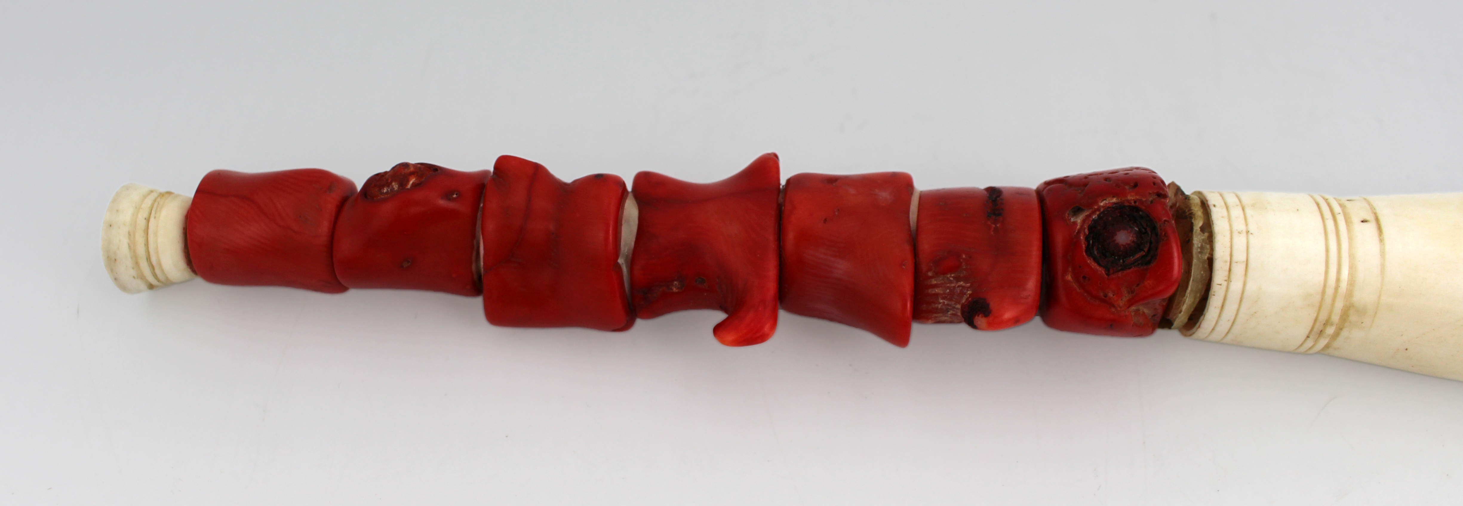 Chinese Coral Chunk & Bone Calligraphy Brush