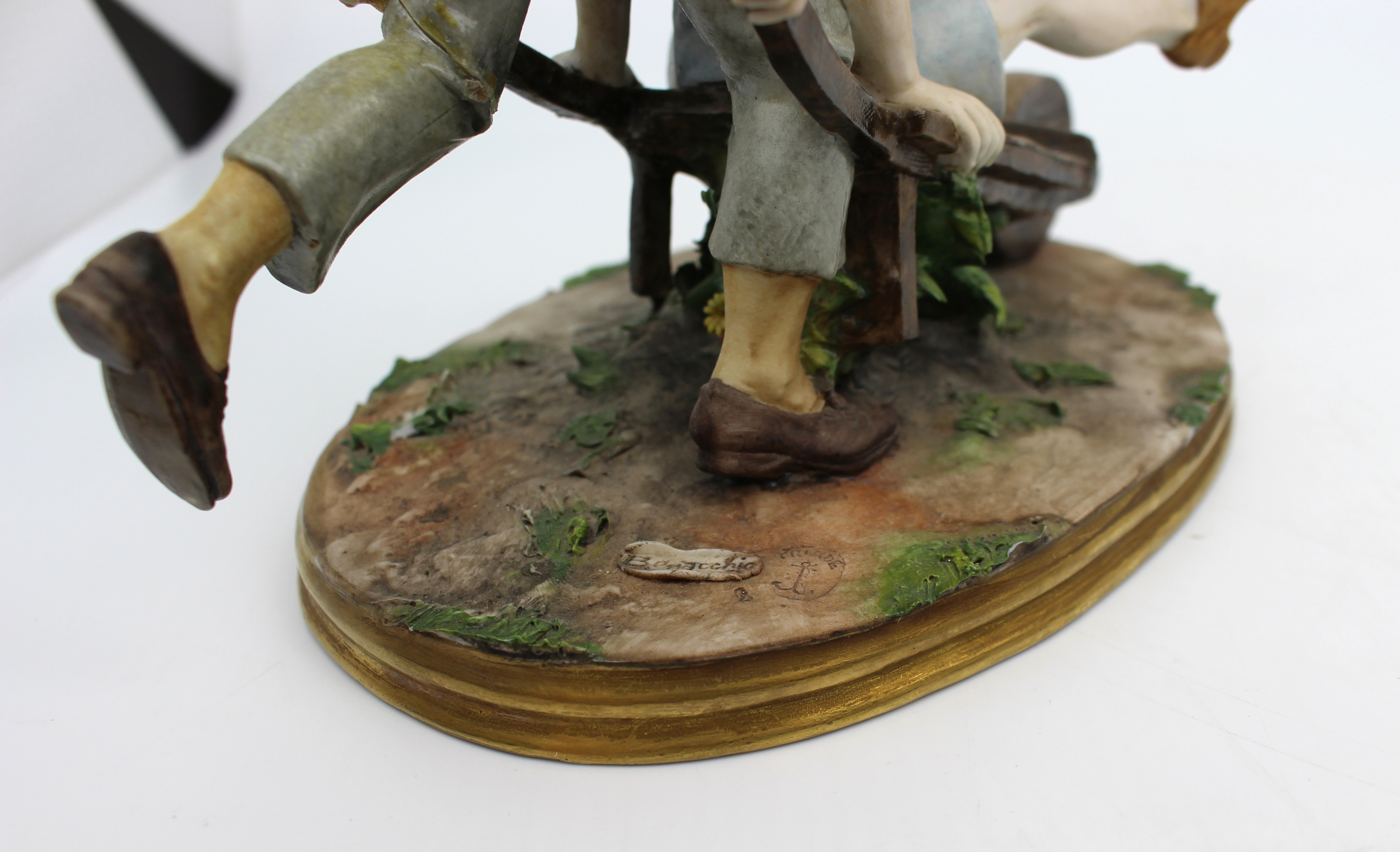 Capodimonte Figurine Boys in Wheelbarrown by Bernacchio