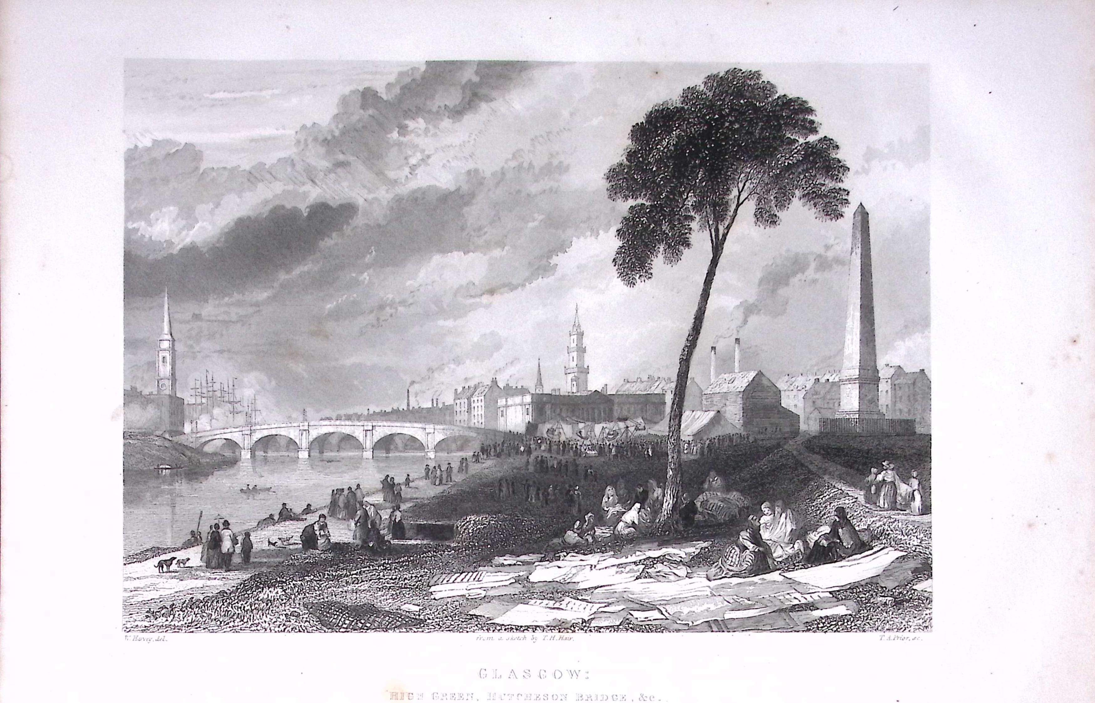 Glasgow Hutchenson Bridge Victorian  Antique 175-Year-Old Engraved Print-1-TR
