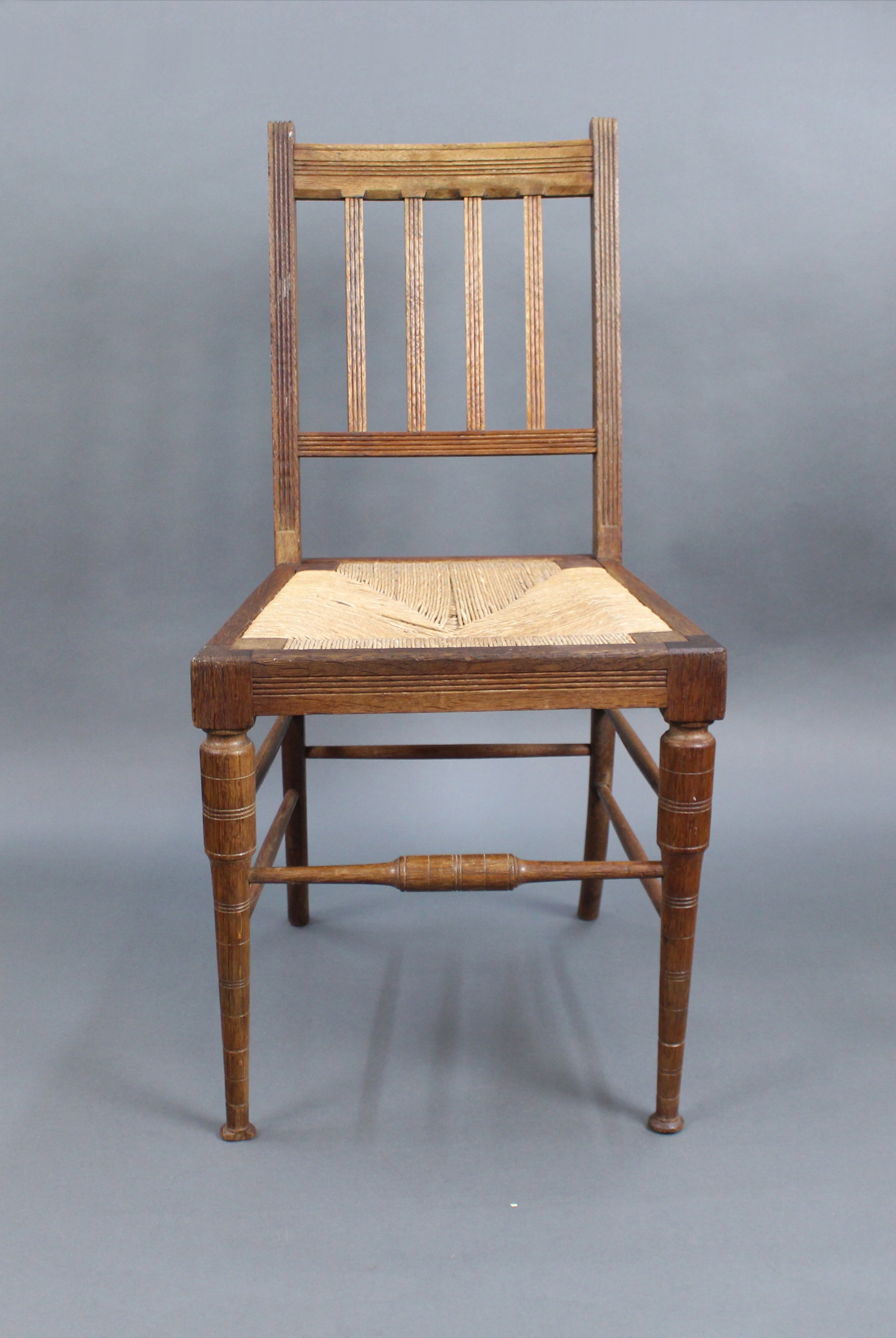 Edwardian Beech Occasional Chair with Rush Seat