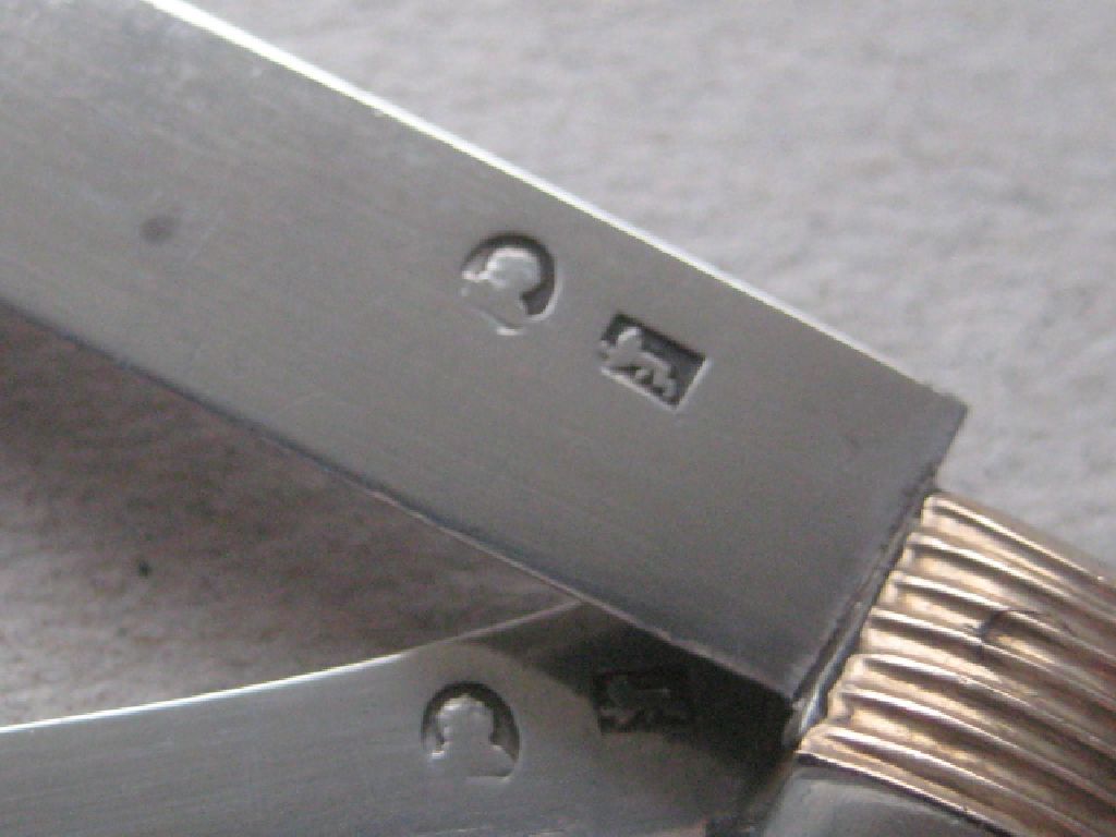 Rare George III Gold Mounted Slotting Silver Bladed Folding Fruit Knife and Folding Fork