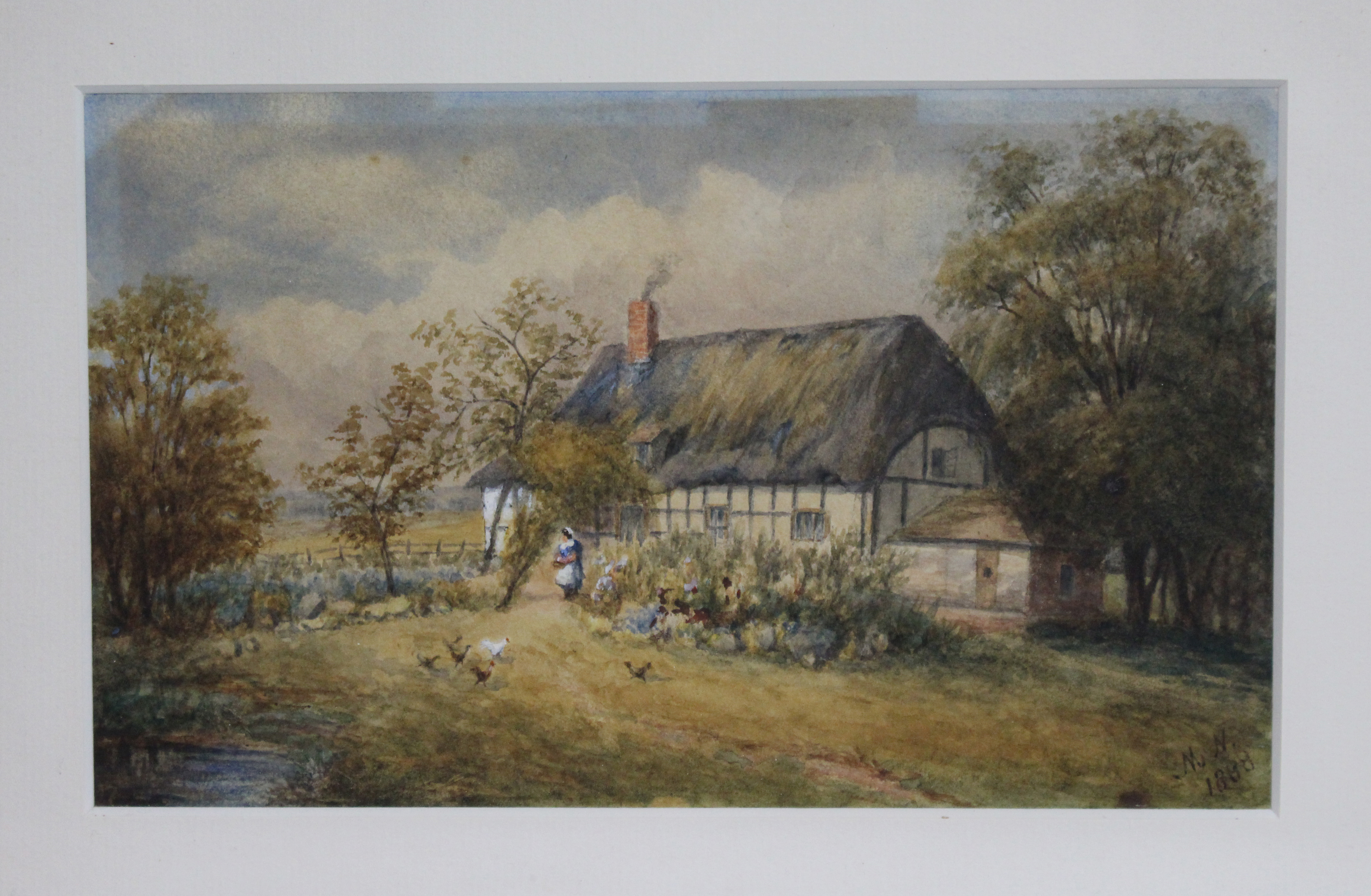 Victorian Watercolour of Rural Cottage Scene by Mathilda Nottelle (Exh. 1879–1892)