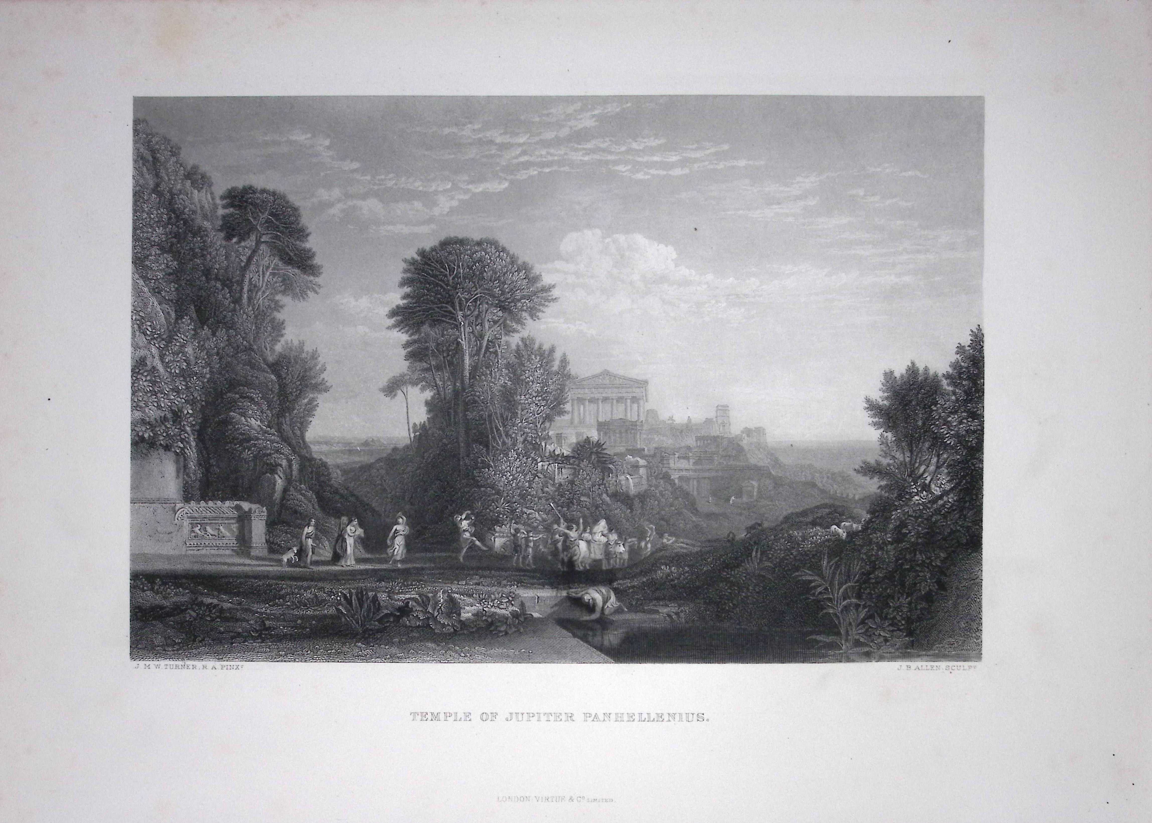 J.M.W Turner Temple of Jupiter Panhellenius Greece Antique Steel Engraving-57-TR
