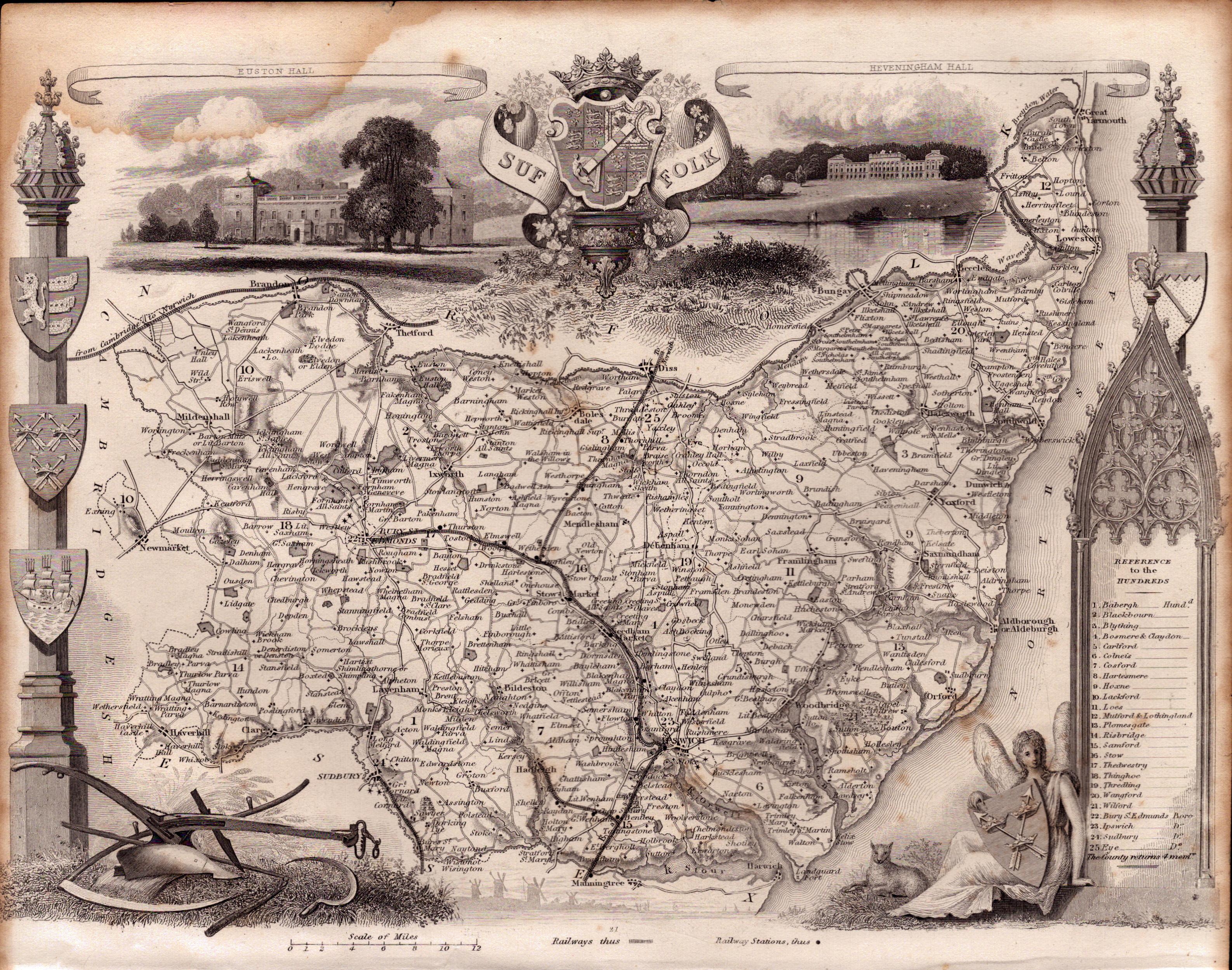 County of Suffolk Steel Engraved Victorian Thomas Moule Map.