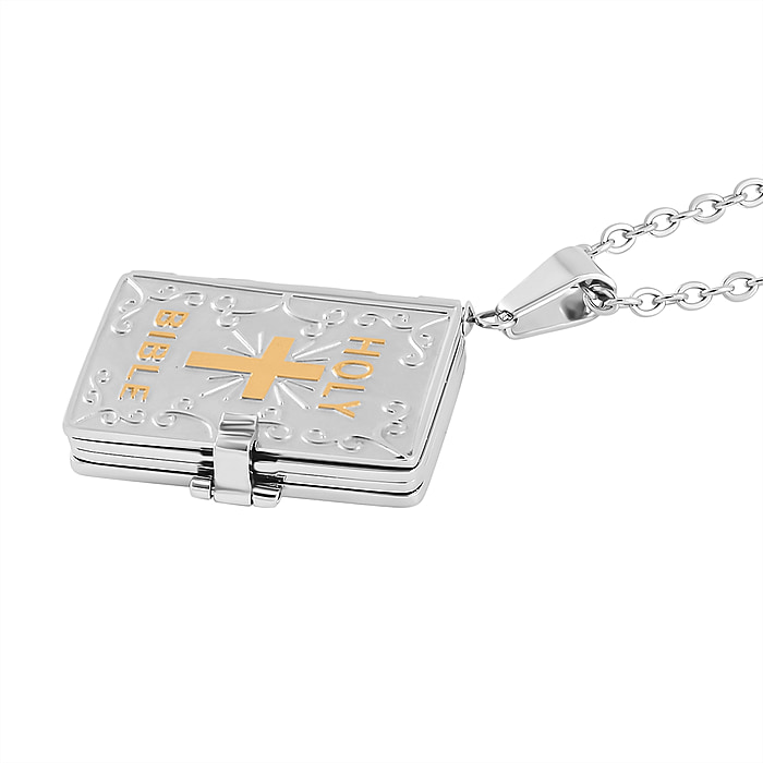New! Holy Bible Openable Pendant With Chain