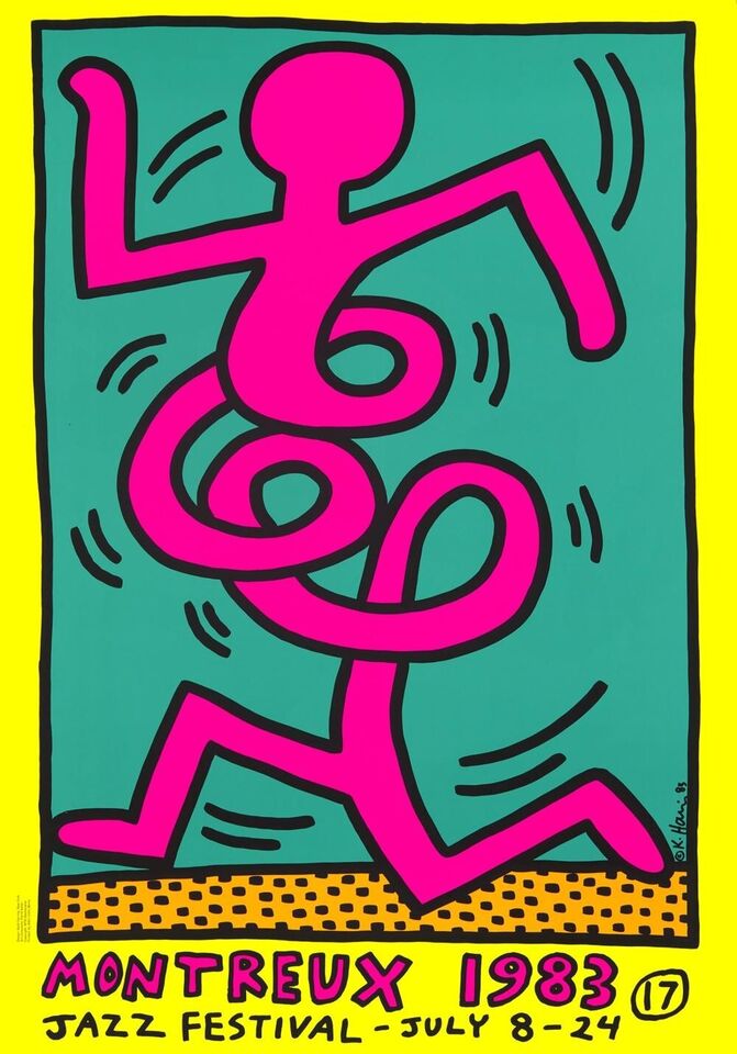 After Keith Haring 1983 Poster (Yellow) For The Montreux Jazz Festival.