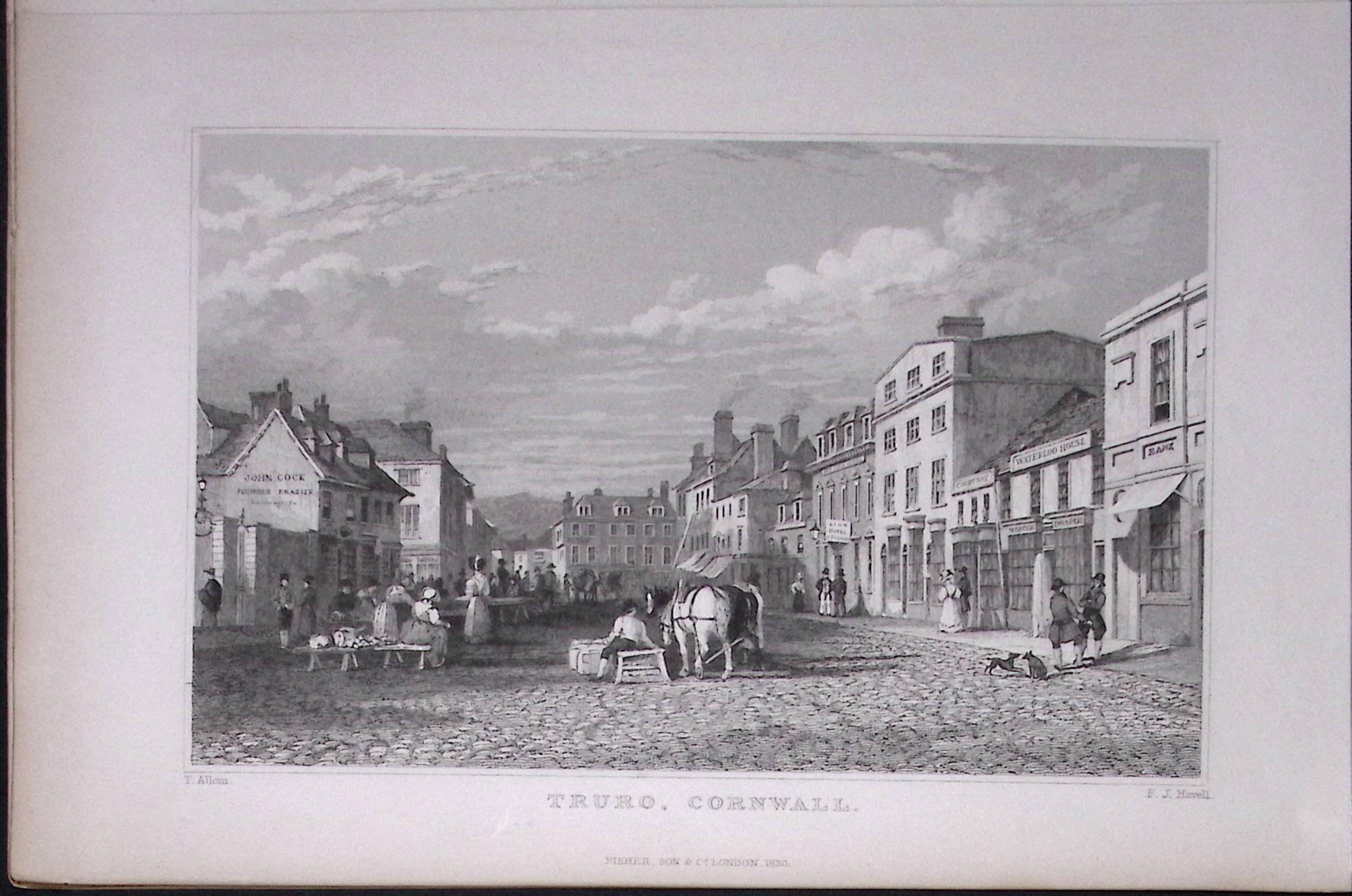 Cornwall Truro Town Antique 193 Years-Old Steel-Engraving-31