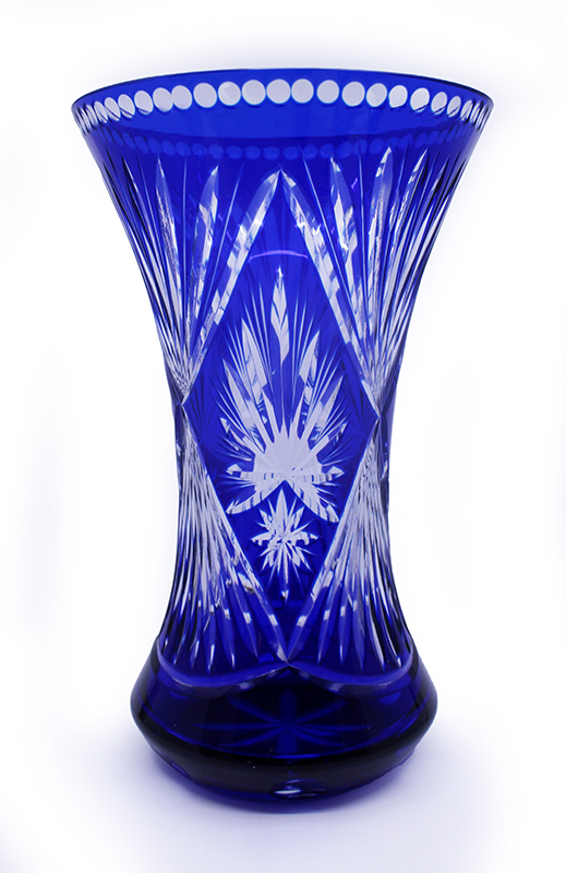 Large Stourbridge Glass Blue Overlay Crystal Vase