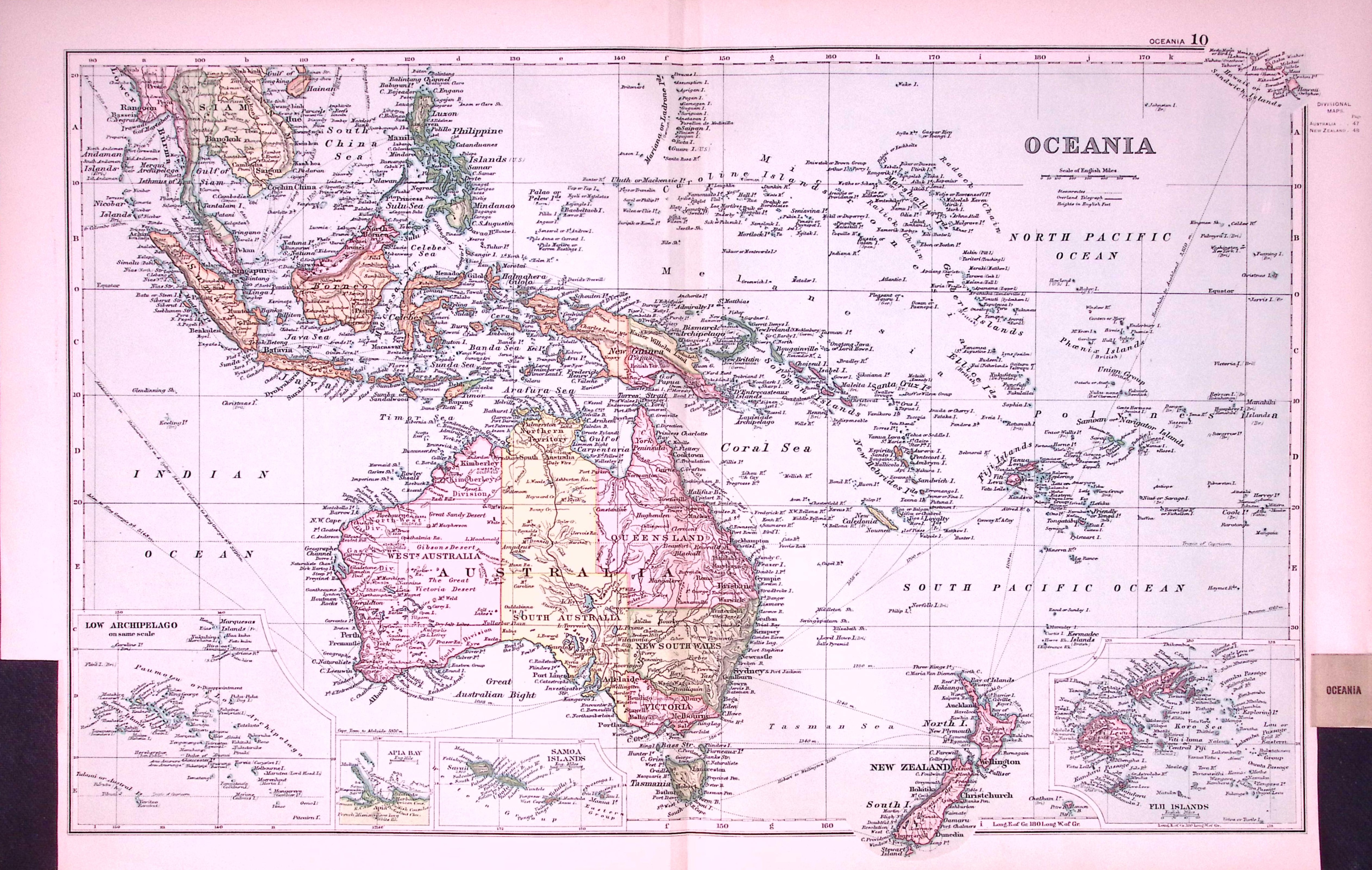 Oceania 120-Year-Old Large Coloured Antique Map by G.W. Bacon-10