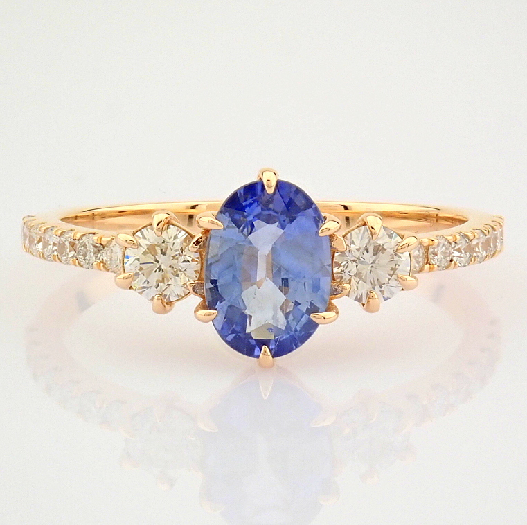 Certificated 14K Rose/Pink Gold Diamond & Sapphire Ring (Total 1.14 ct Stone)