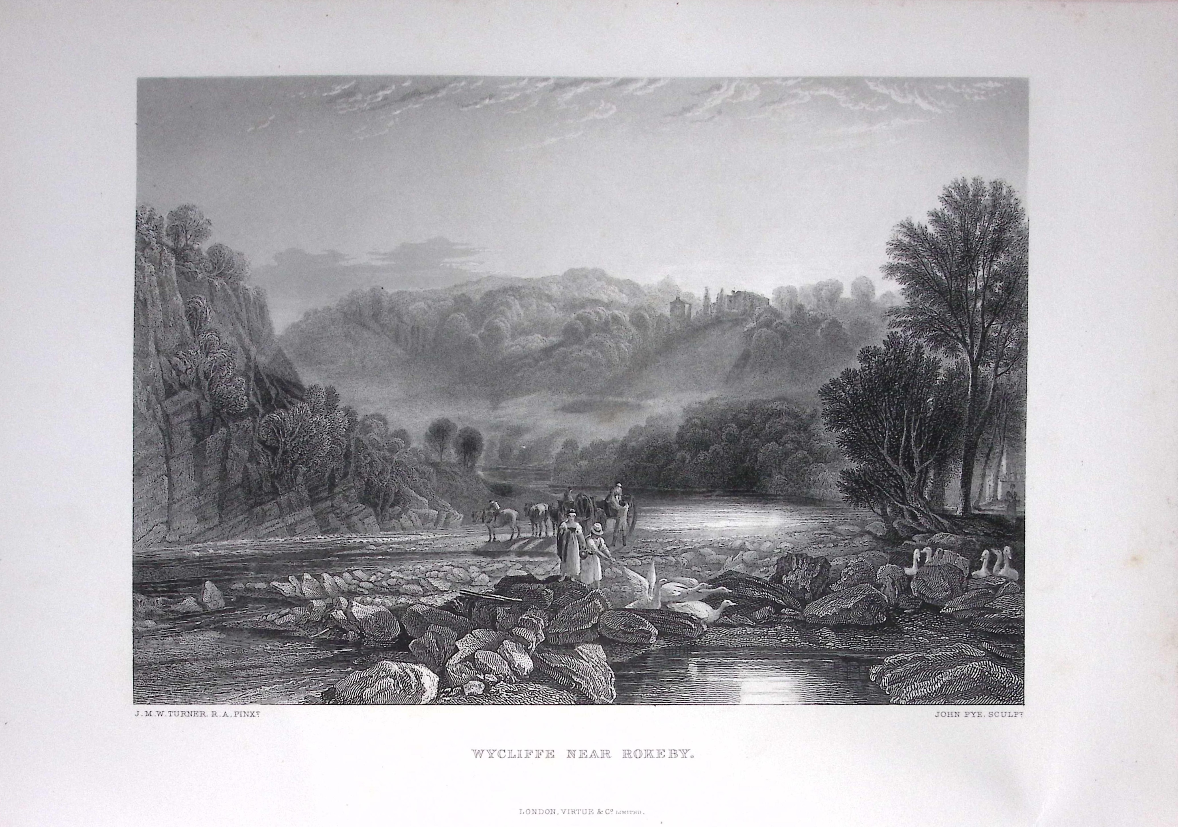 J.M.W Turner Wycliffe Nr Rokeby Durham Antique Steel Engraving-86-TR