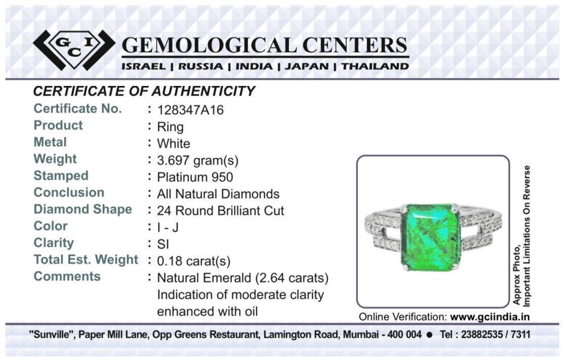 Beautiful Natural 2.64 CT Emerald Ring With Natural Diamonds & Platinum 950