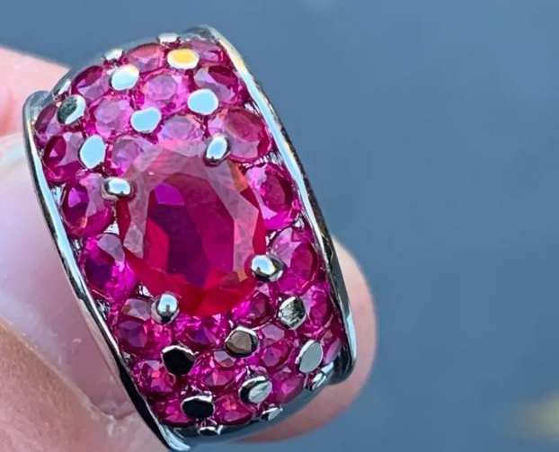 Silver Ruby Cluster Ring. Canadian Classic Designer 925