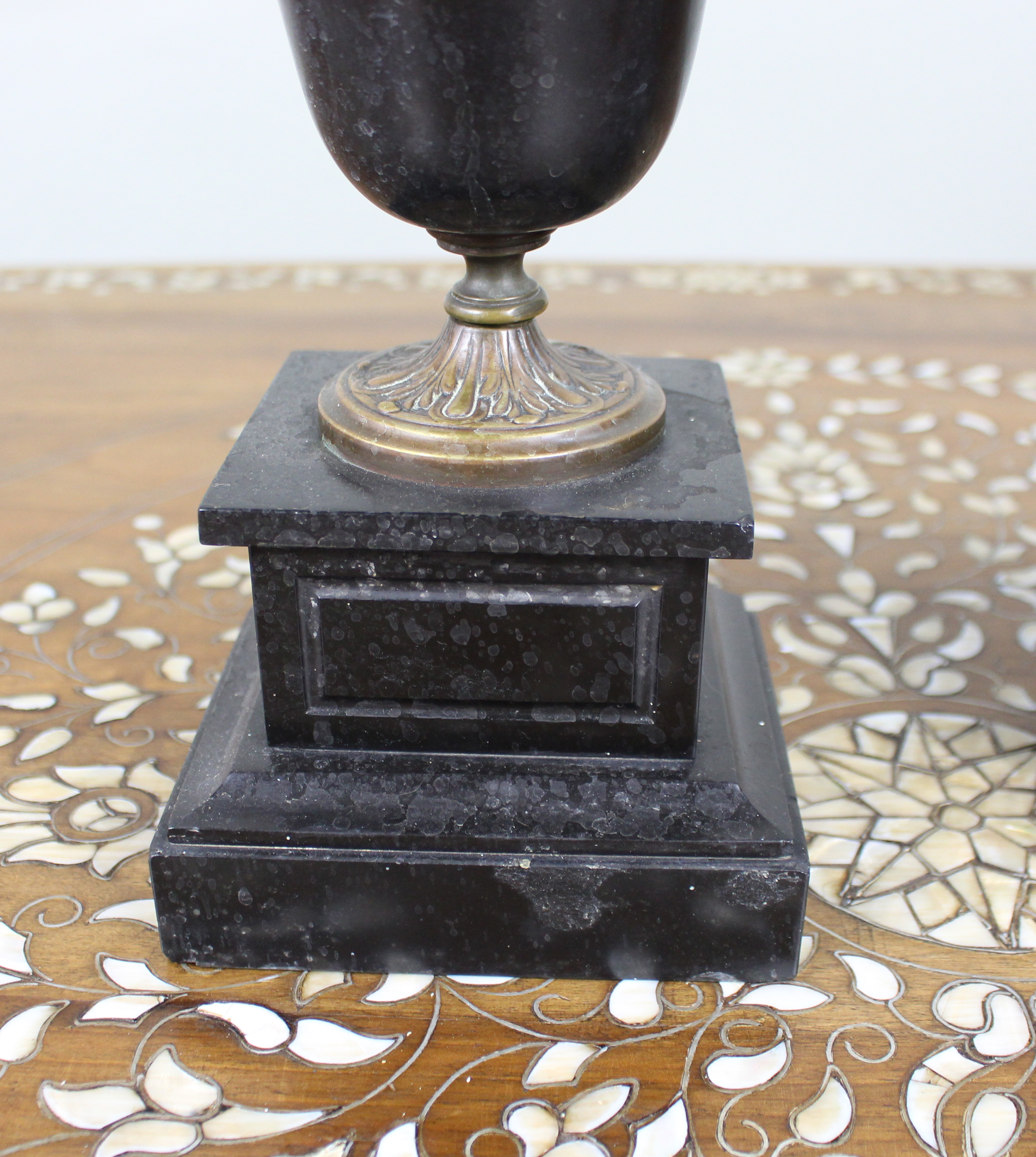 Pair of French Bronze and Marble Urns
